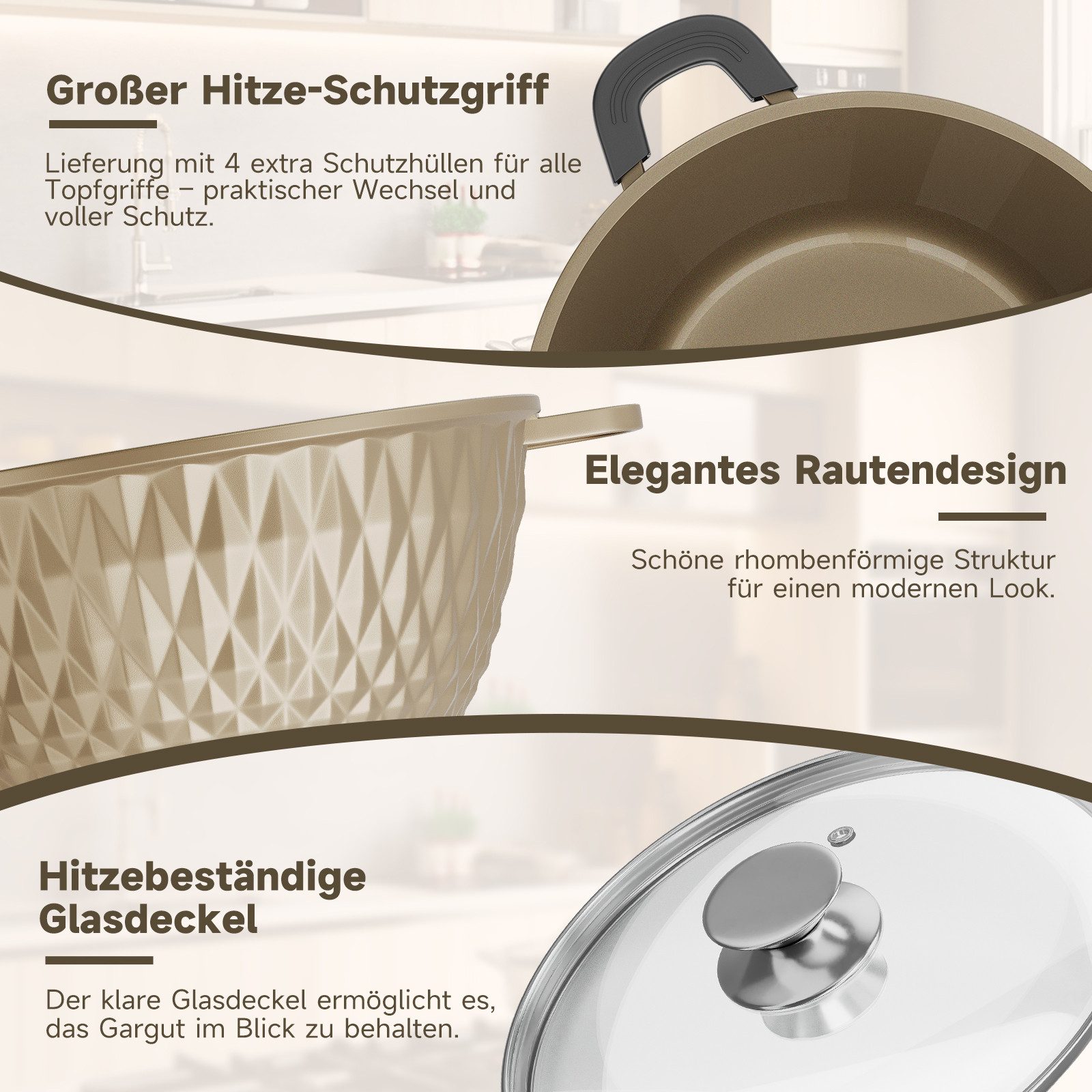 HOMELUX Topf-Set 8-tlg Kochtopf Set Induktions 20/24/28/32cm Töpfe Set mit Deckel, Aluminium (Kochtöpfe Induktions für Alle Herdarten), Induktion, Antihaft-beschichtung