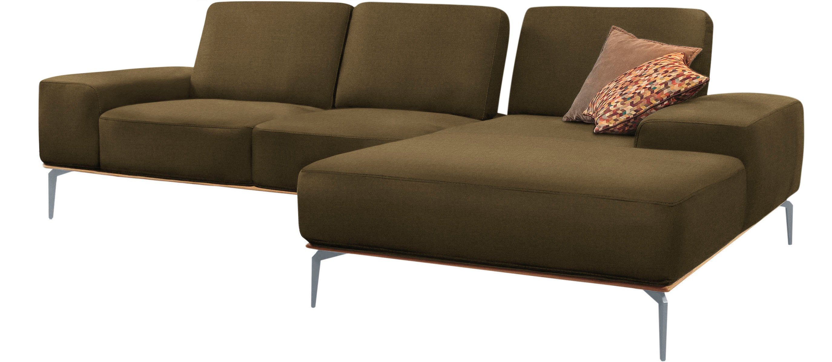 W.SCHILLIG Ecksofa run, Designsofa mit tollem Sitzkomfort, bequem, L-Form, mit elegantem Holzsockel, Füße in Silber matt, Breite 279 cm