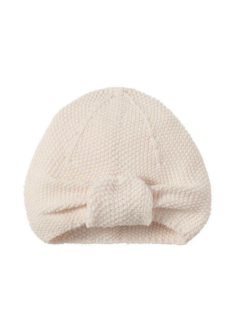 Nordic Coast Company Strickmütze Baby Turban Turbanmütze für Neugeborene 100% Baumwolle Natur Weiß Mädchen ab Geburt - ideal als Geschenk