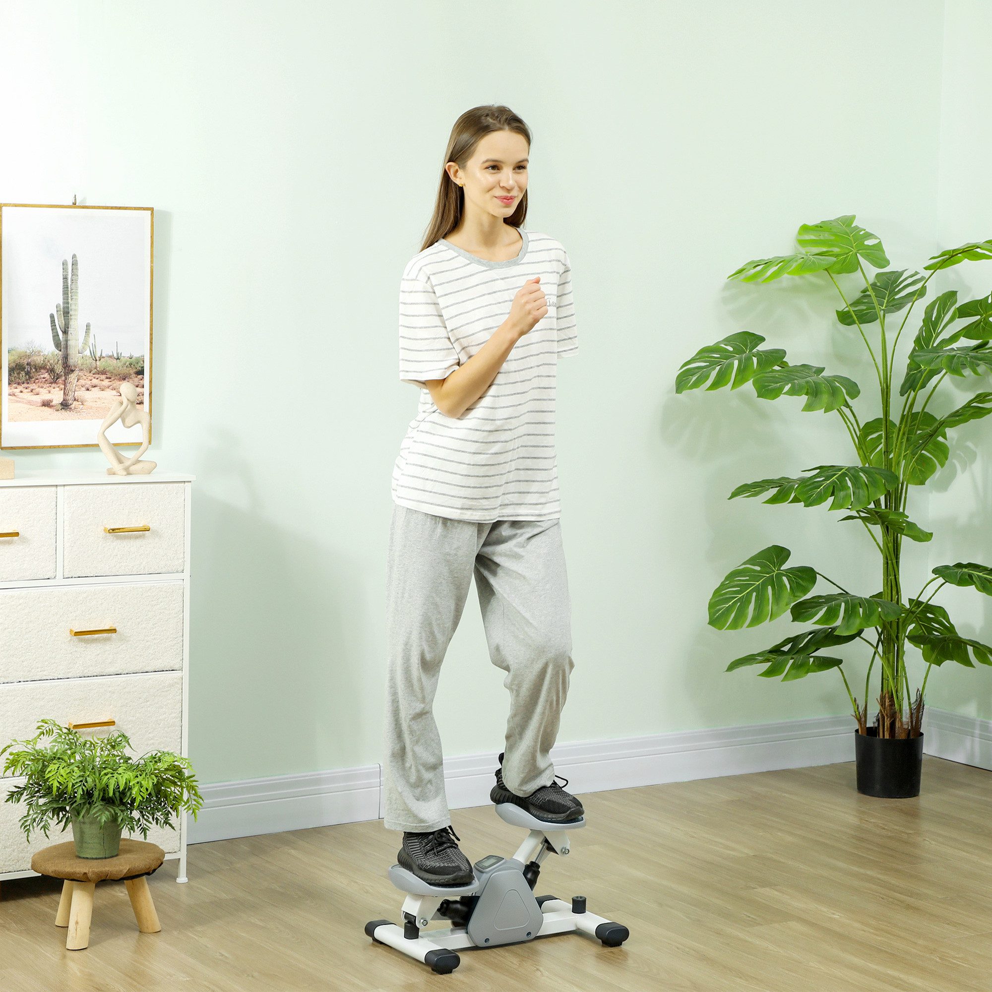 SPORTNOW Stepper mit LCD-Display, rutschfesten Pedale (Up-Down Stepper, 1-tlg., Mini-Stepper für Zuhause), bis 100 kg, für Beintraining, Home Office Fitness Exercise, Grau
