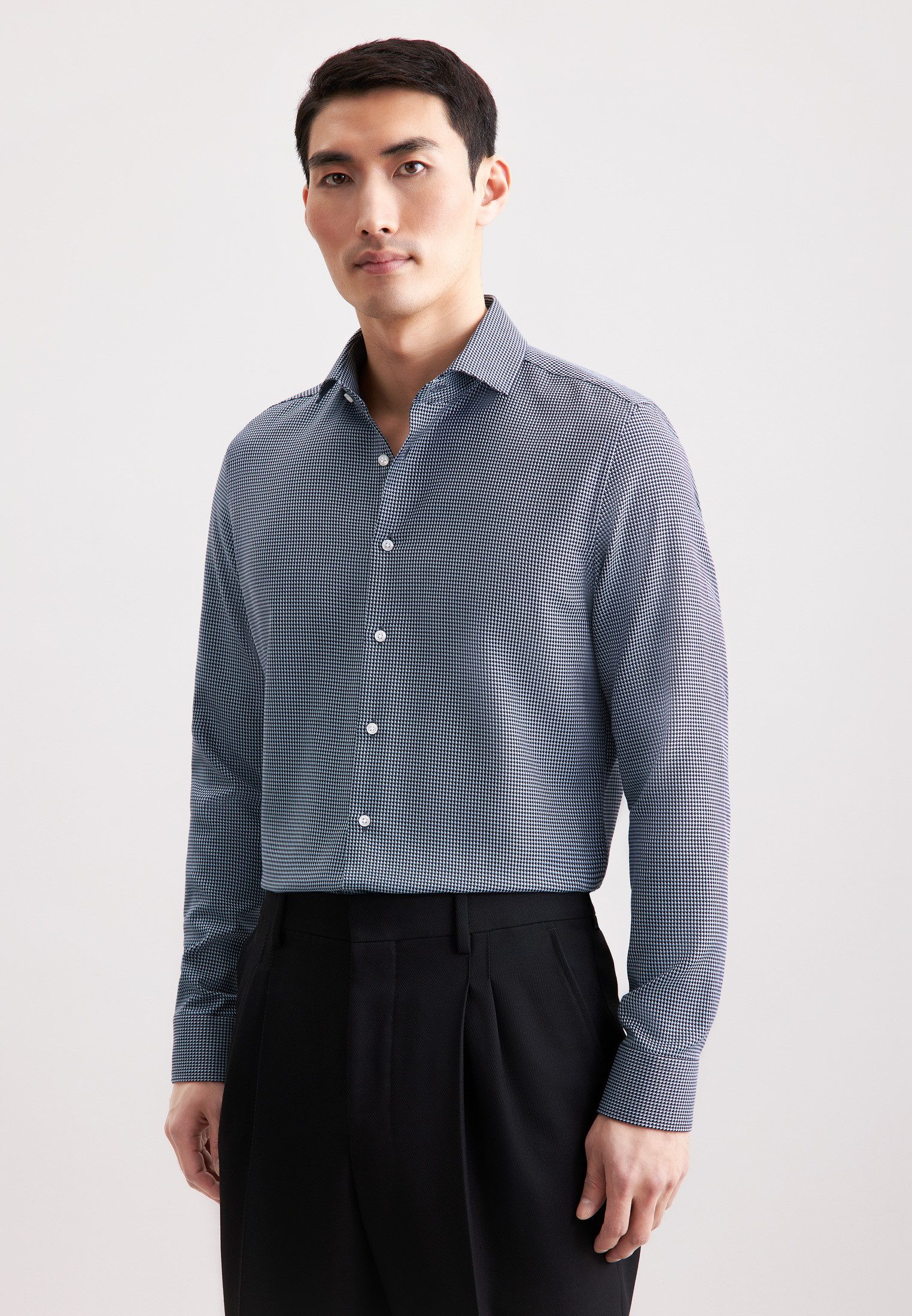 seidensticker Businesshemd Schwarze Rose Slim 1/1 Kentkragen Pepita