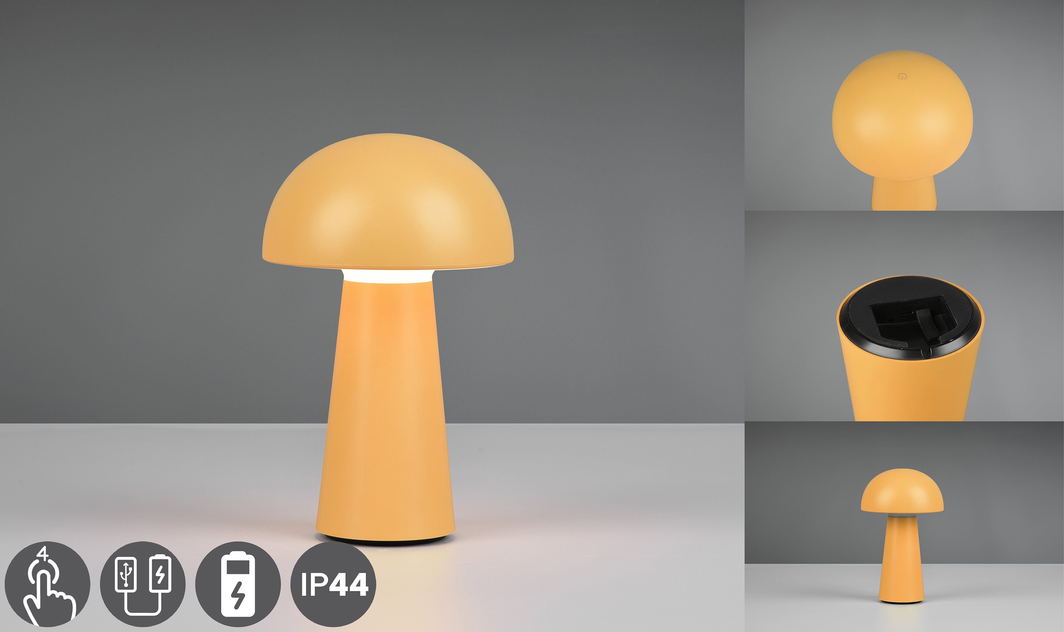 Reality Leuchten LED Außen-Tischleuchte Lennon, Dimmfunktion, LED fest integriert, Warmweiß, LED Outdoor Tischlampe,4-fach Touchdimmer, Ladefunktion per USB-C,IP44