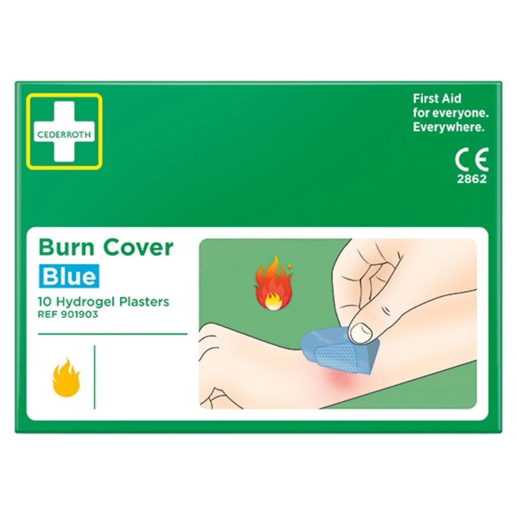 Cederroth Erste-Hilfe-Set Burn Cover Hydrogelpflaster 74 x 45 mm, (10er-Set Hydrogelpflaster, 1 St), Steril und wasserdicht, Einfaches, schmerzfreies Entfernen