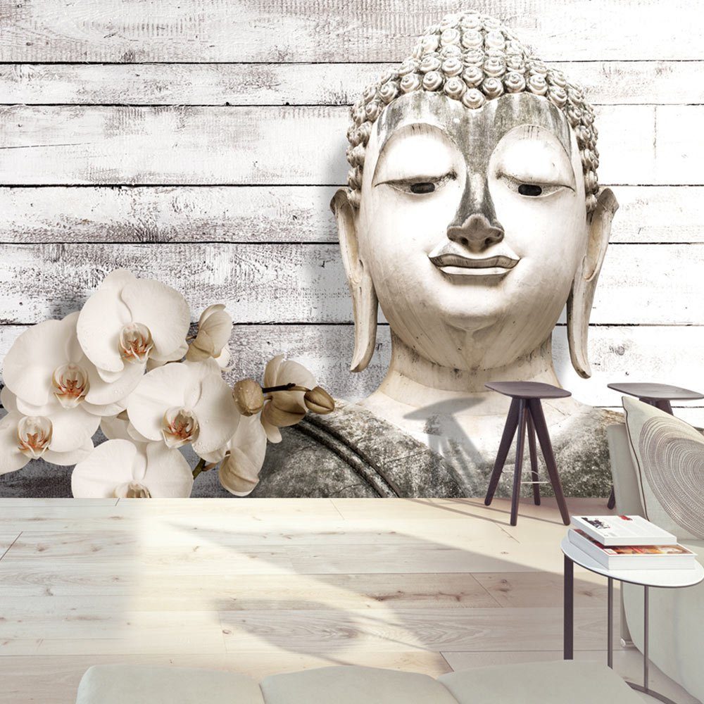 KUNSTLOFT Vliestapete Smiling Buddha 1x0.7 m, halb-matt, lichtbeständige Design Tapete