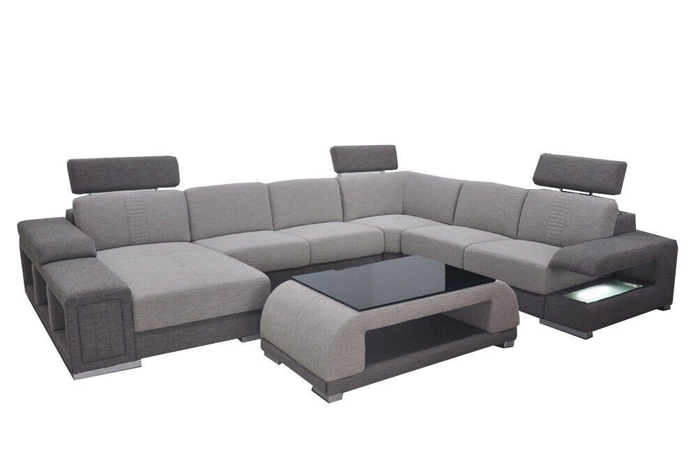 JVmoebel Ecksofa Textil Wohnlandschaft Grau Sofa USB Eck Garnitur Couch Stoff Moderne