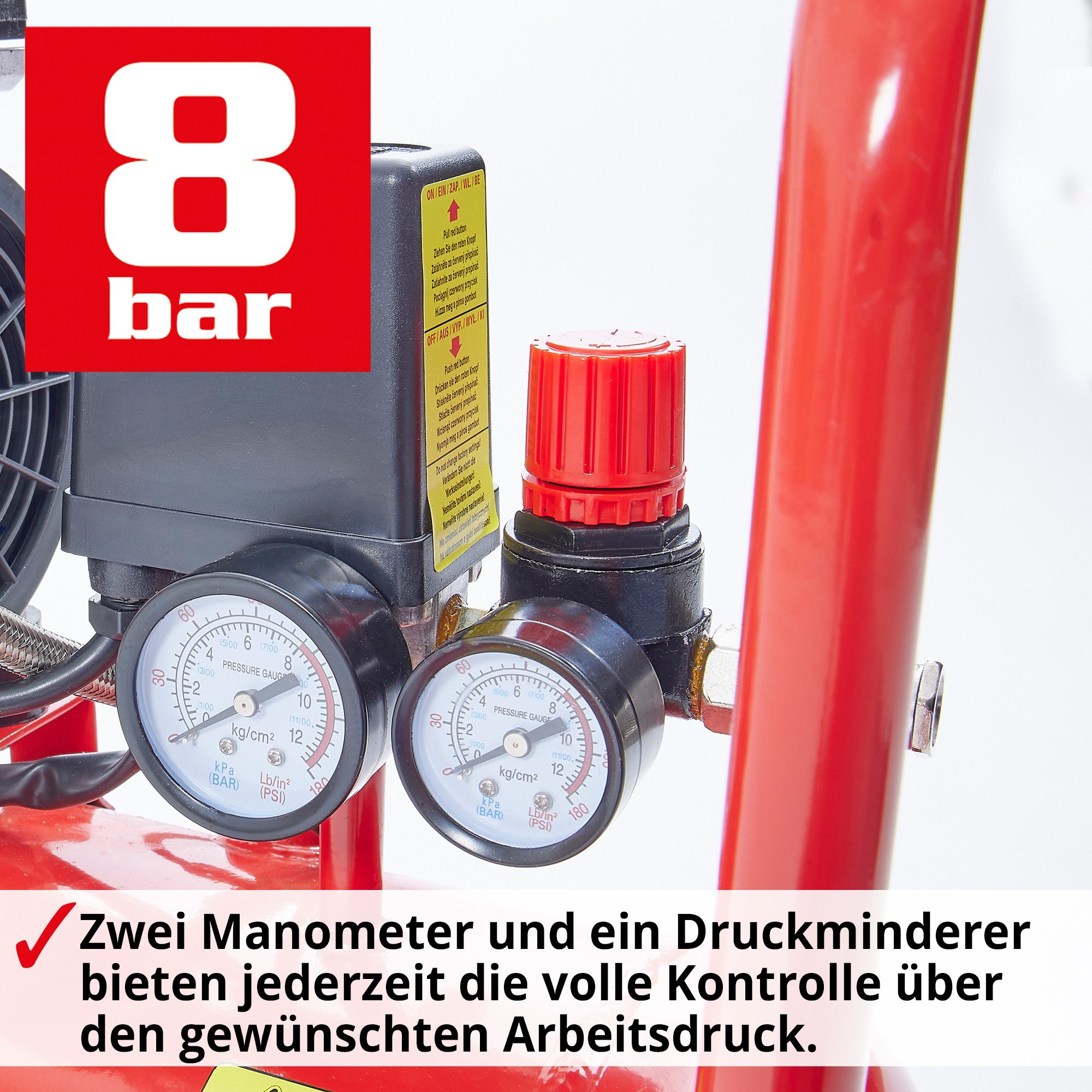 Hecht Kompressor Flüster Druckluftkompressor 2080, 800 W, max. 8,00 bar, 24,00 l, 150 l/min, 24 Liter, 8bar, 800W