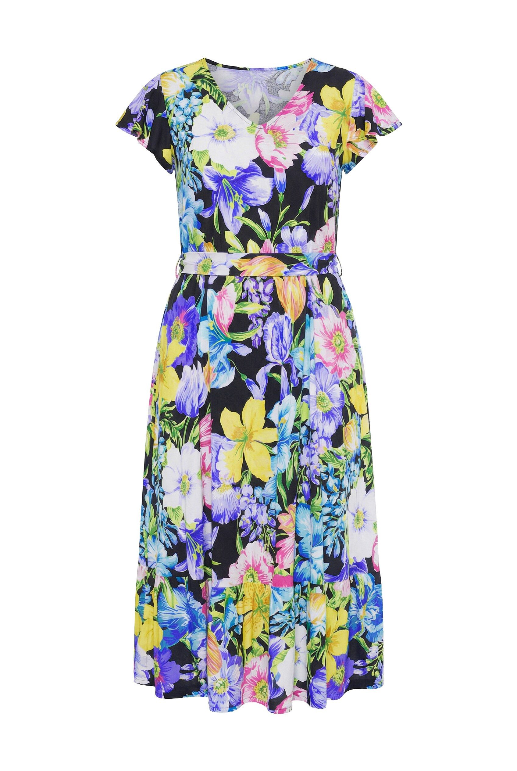 Jerseykleid Jerseykleid lange A-Linie Blumenmuster