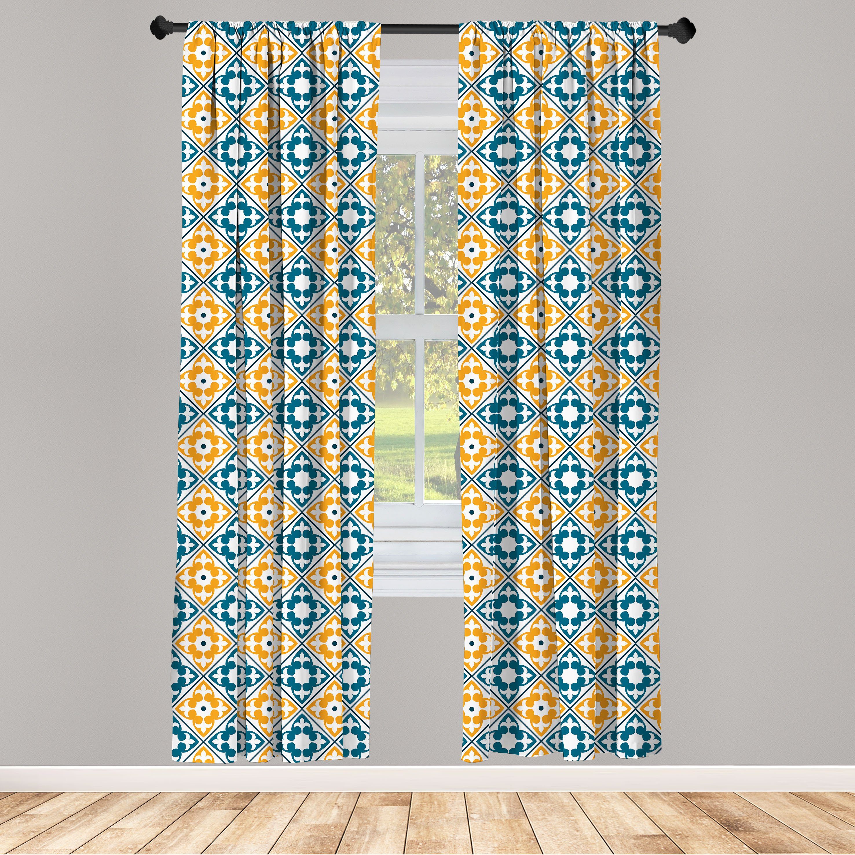 Gardine Vorhang für Wohnzimmer Schlafzimmer Dekor, Abakuhaus, Microfaser, marokkanisch Spanisch Azulejo Stil