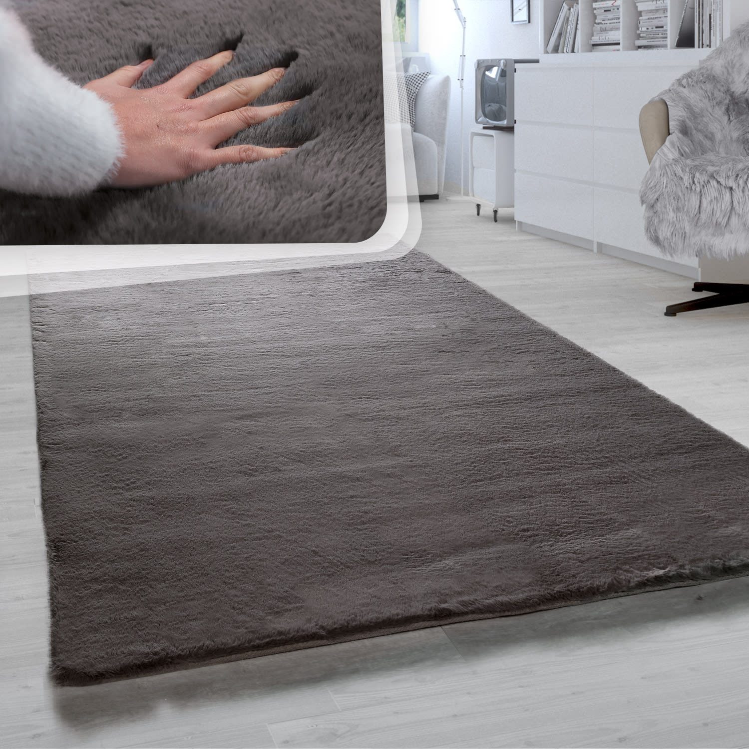 KADIMA DESIGN Teppich Unifarben 100% Polyester schmutzabweisend Hochflor Teppich, Rechteckig, Höhe: 26 mm, Florhöhe: 22 mm, Rücken aus …