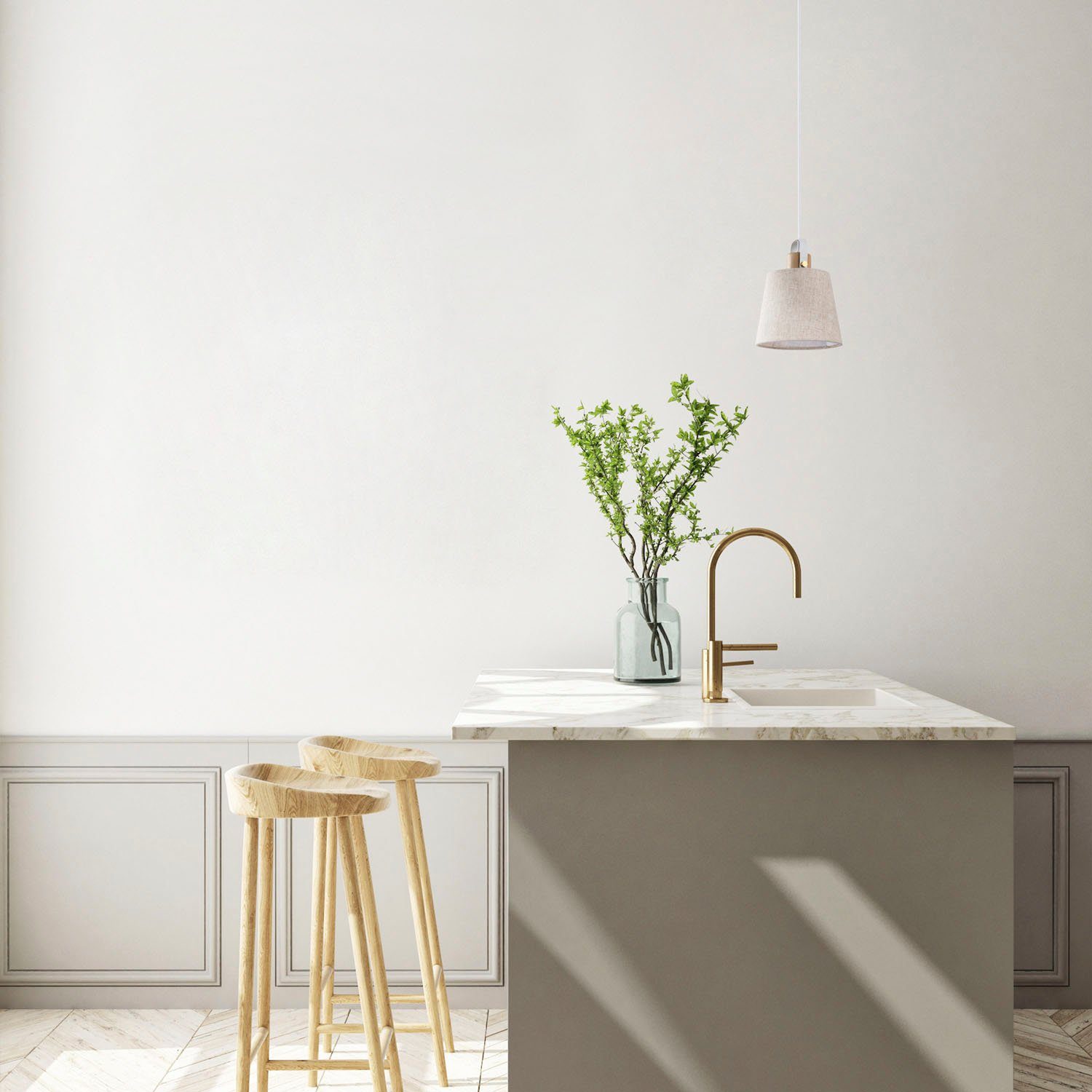 Design 1,5m Home Industrial creme Pendelleuchte weiß E27 Leuchtmittel, Esszimmer Paco Stoffschirm ohne MARTA, Kabel Wohnzimmer