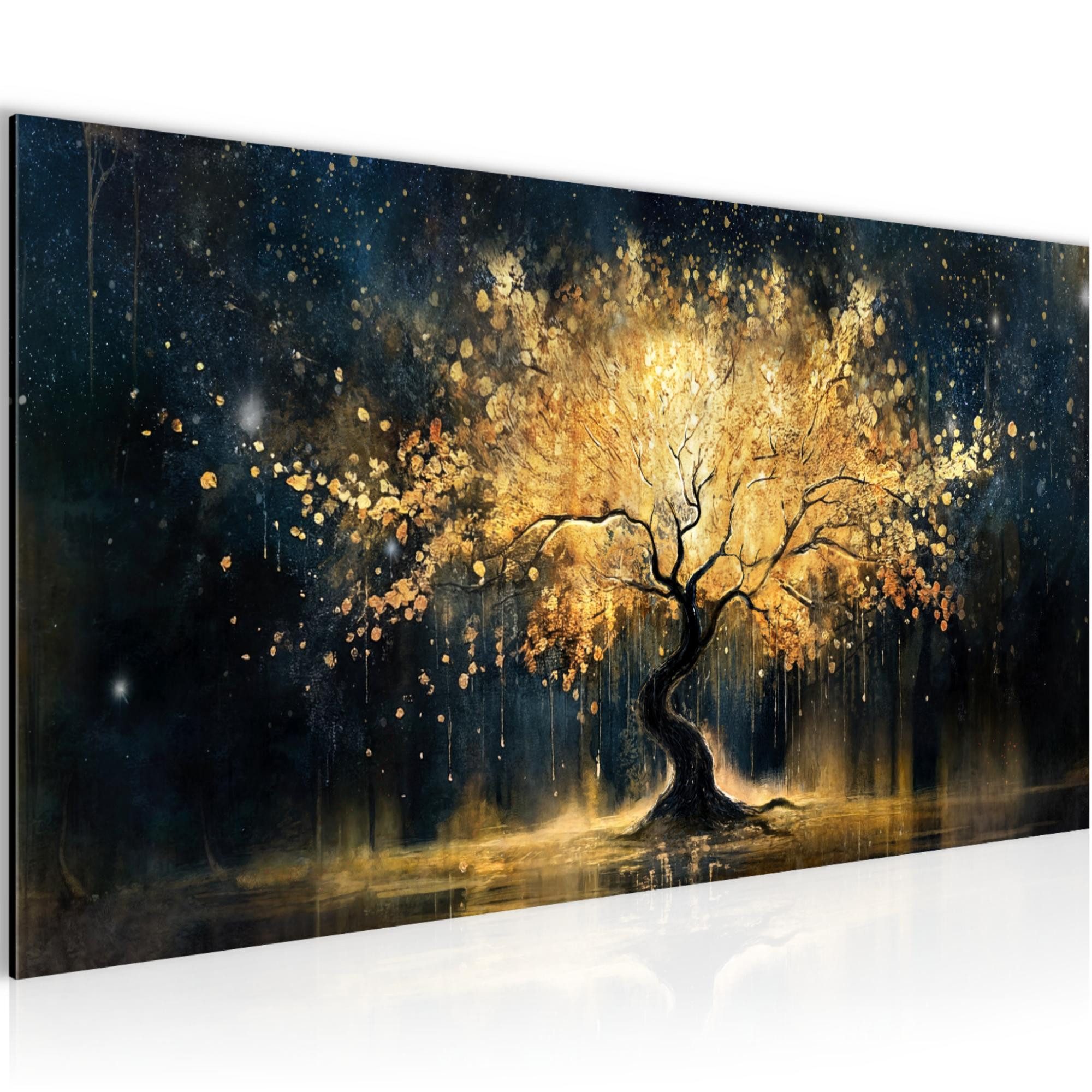 Runa Art Wandbild Wandbild Baum Gold Schwarz Bilder XXL Wohnzimmer 100 x 40 cm, (1 St)