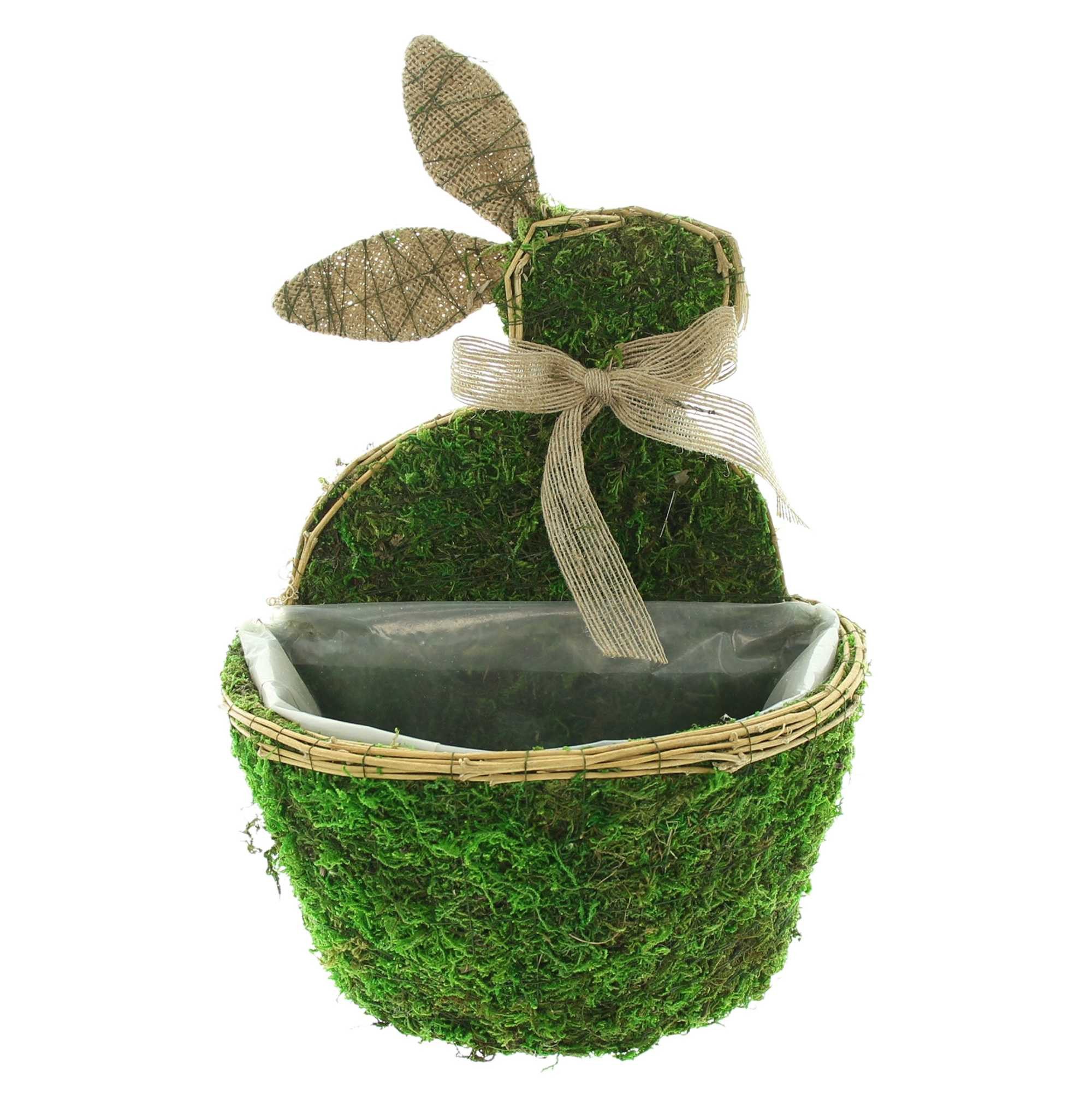 Dekoleidenschaft Blumentopf "Moos" Osterdeko, Pflanztopf mit Hase, Naturmoos & Jute, Pflanzgefäß