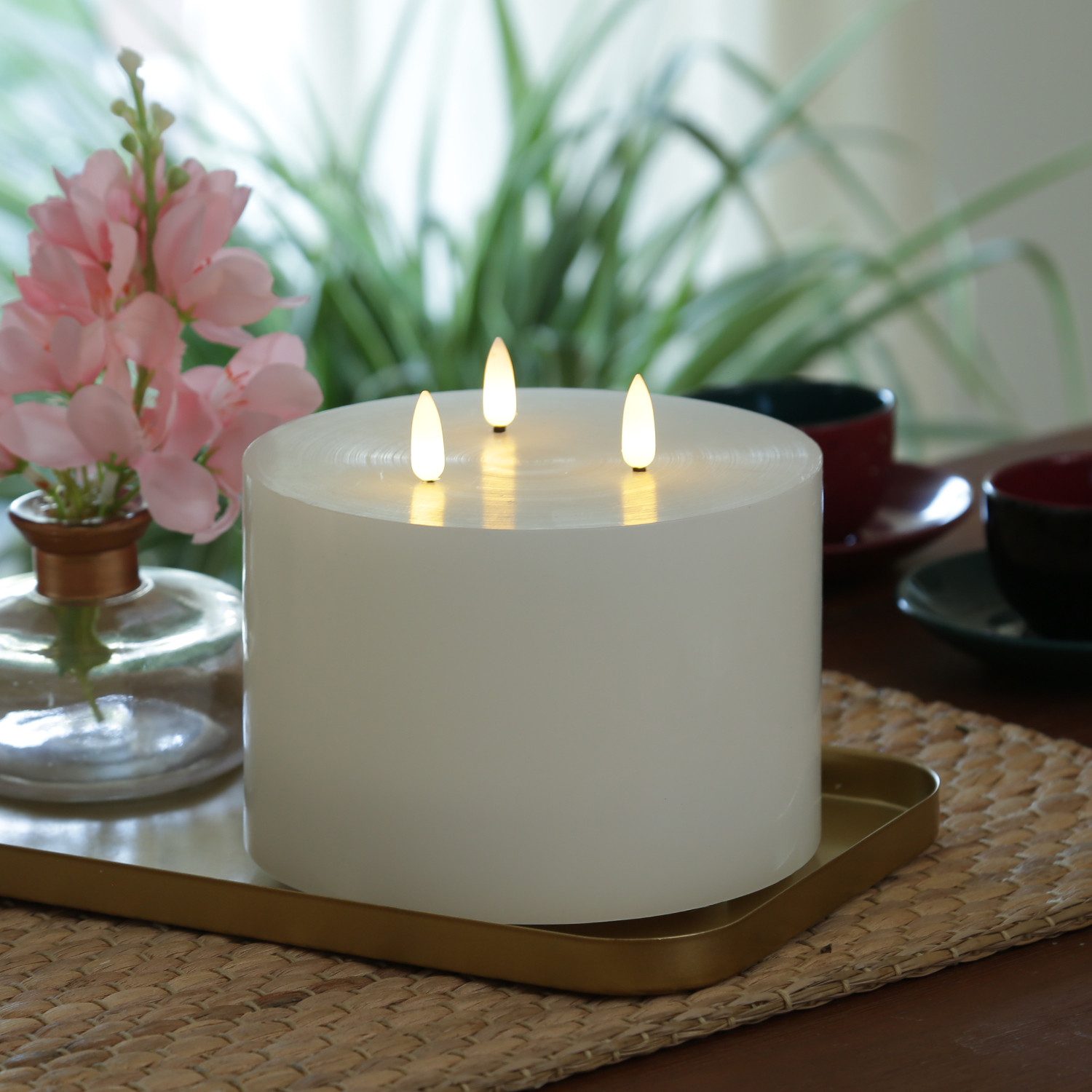 MARELIDA LED-Kerze XXL Kerze Echtwachs 3 Docht H: 13cm D: 15cm Batterie Tim günstig online kaufen