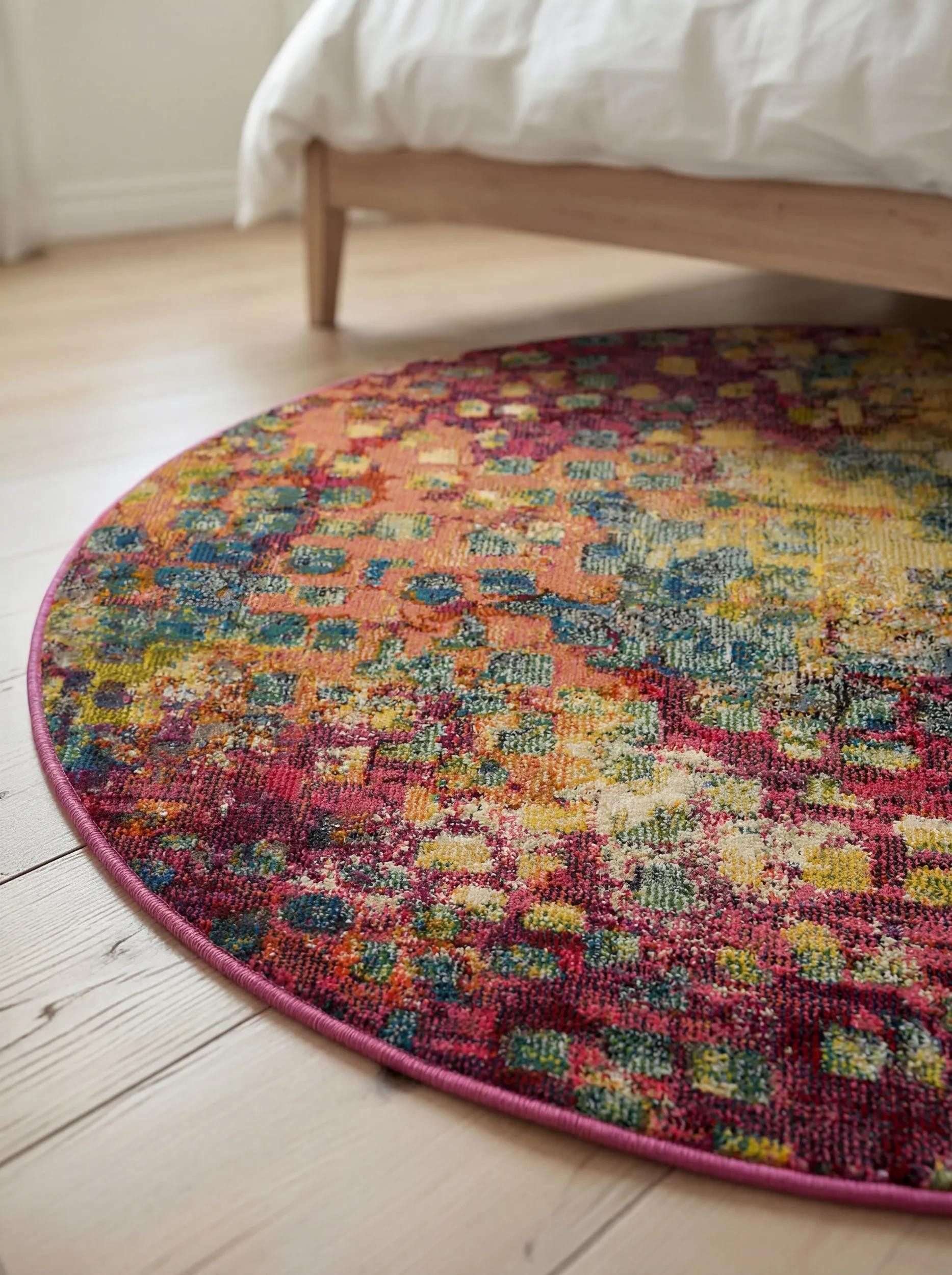 benuta Teppich Casa, rund, Höhe: 11 mm, Teppich Wohnzimmer, Esszimmer, Schlafzimmer, Flur, Farbenfroh, Retro