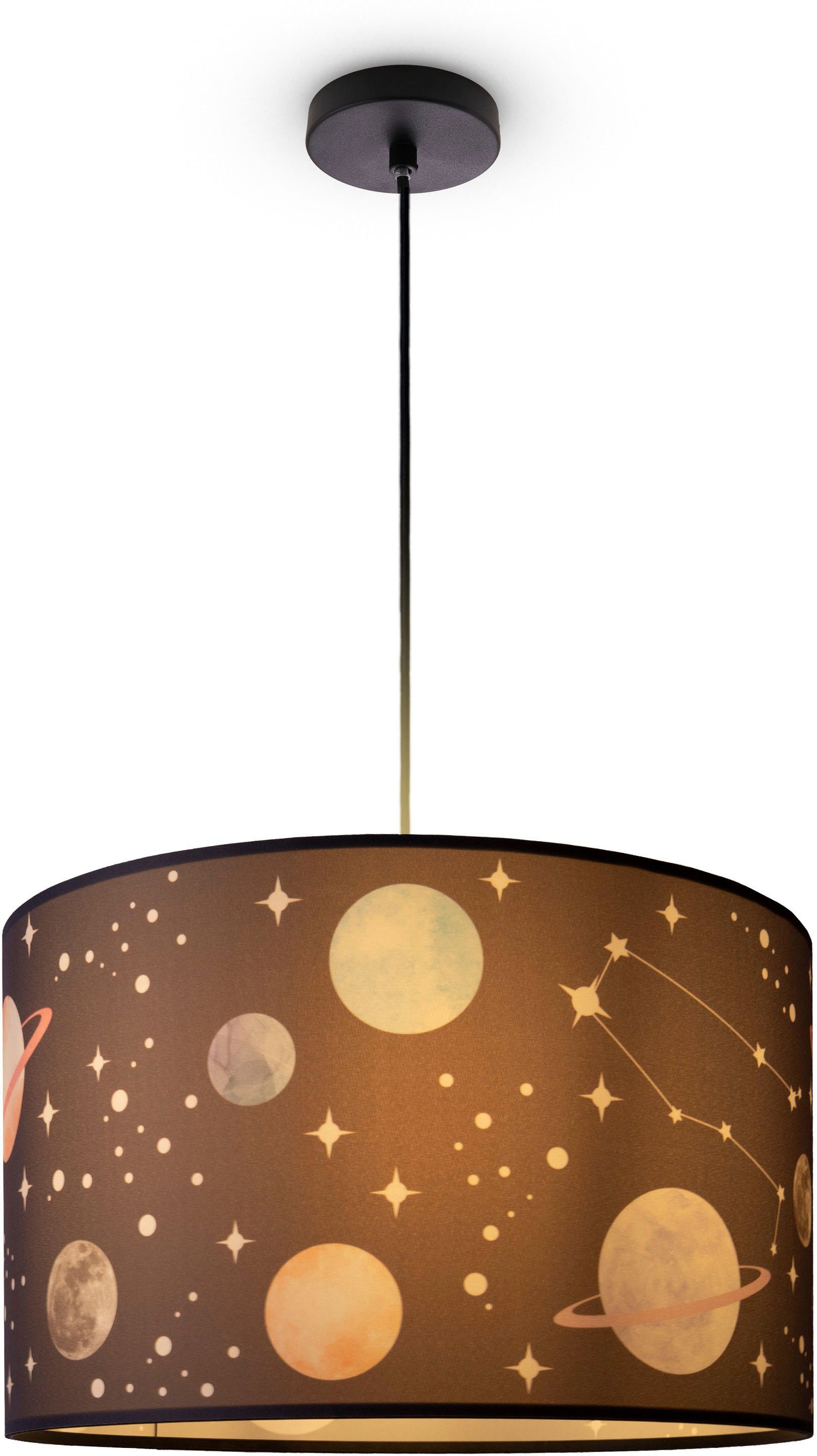 Paco Home Pendelleuchte Hugo Lampenschirm ohne Stoff Planeten E27 Leuchtmittel, Kinderzimmer Cosmo, Sterne Pendellampe Rund