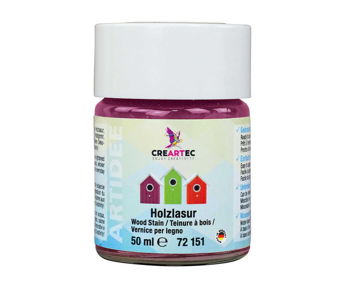 CREARTEC Lasur Holzlasur Pink - 50ml - für verschiedene Materialien, zum Imprägnieren und Lasieren von vielen Objekten - Made in Germany
