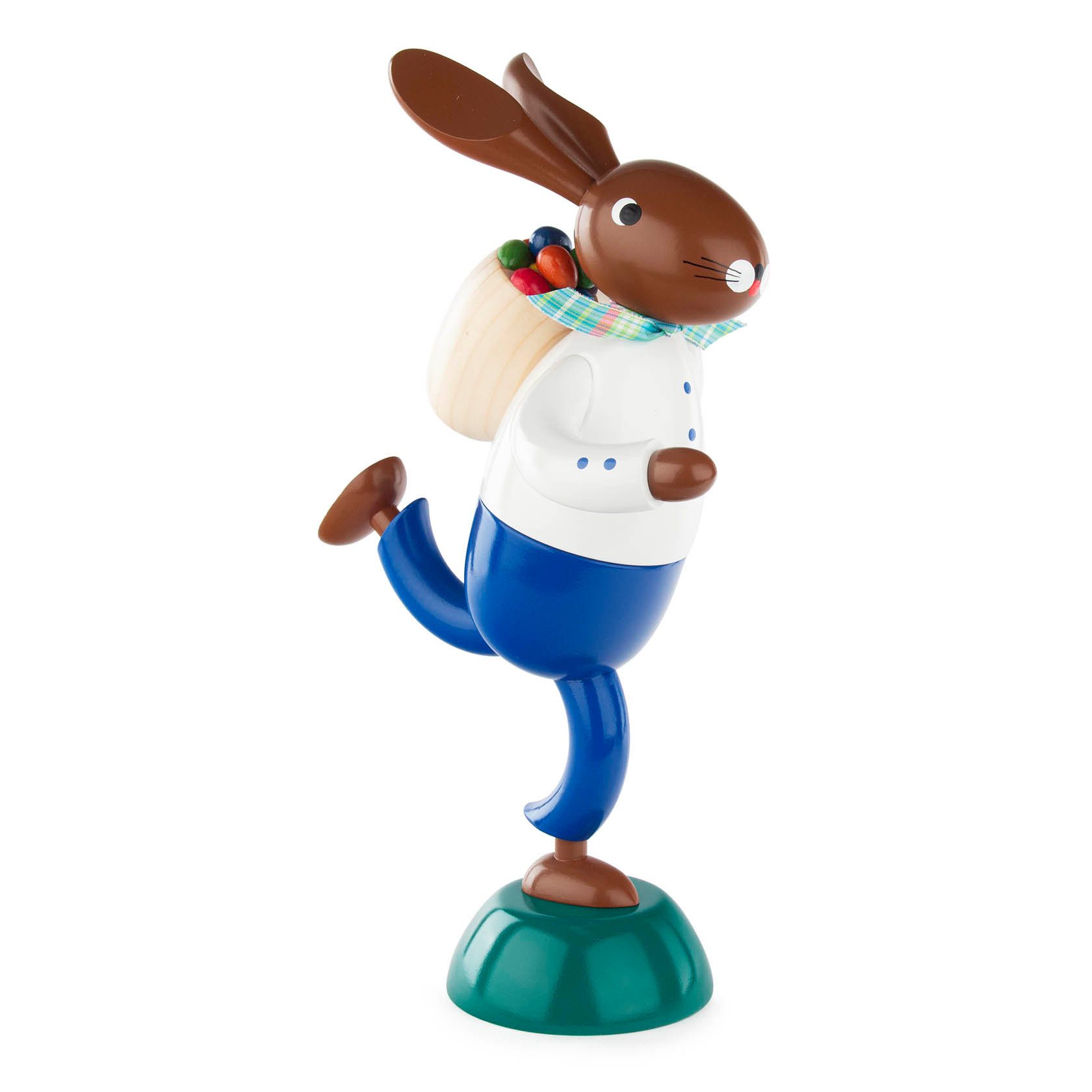 Dregeno Erzgebirge Osterhase Ostern & Frühjahr Hase Eierdieb groß mit Kiepe und Korb Breite x
