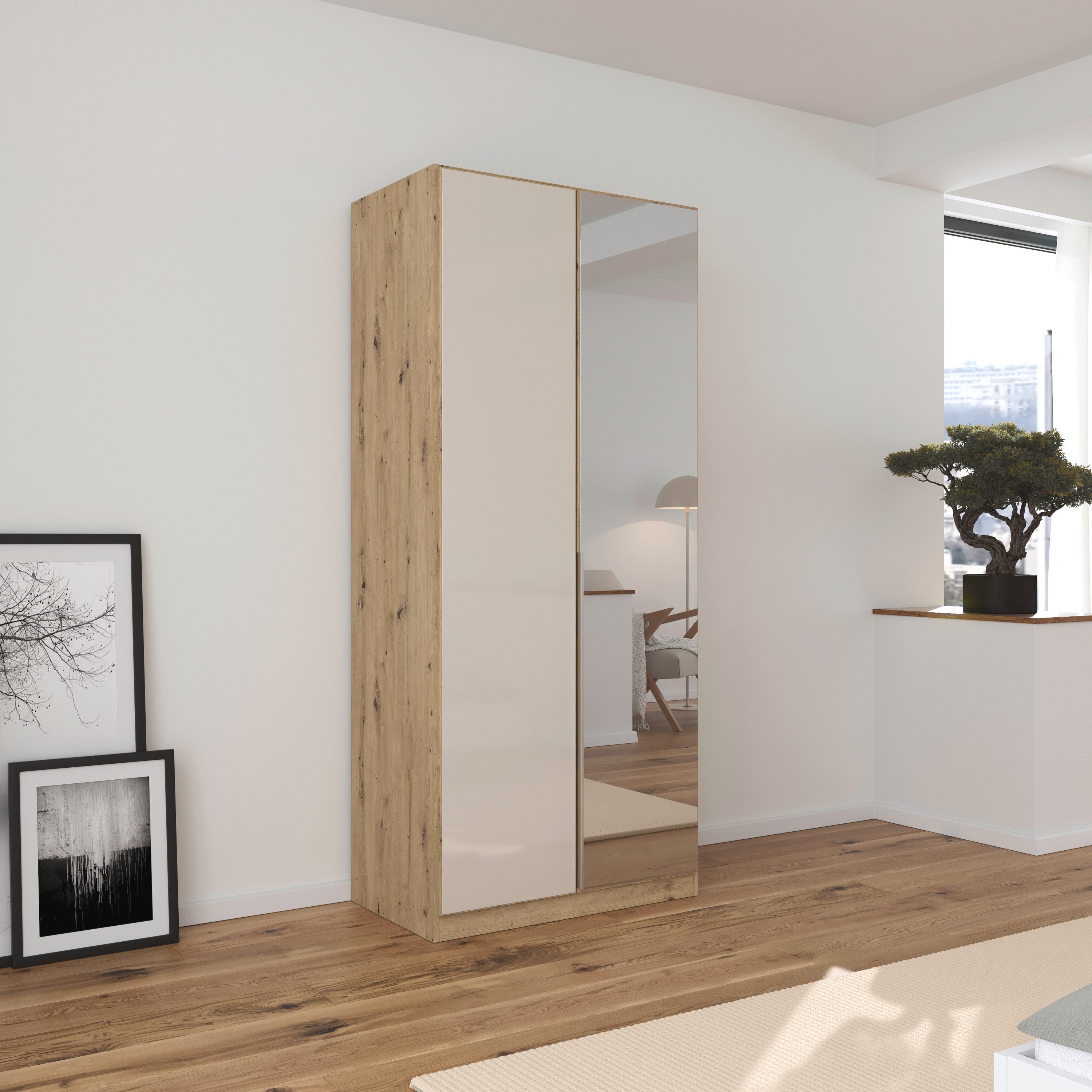 OTTO home Drehtürenschrank Kleiderschrank Kleiderschränke Schrank Garderobe AGORDO mit Glasfront (in zwei Griff-Farben, Breiten 91-405 cm) durchdachte Innenausstattung, in 8 Breiten und 2 Höhen MADE IN GERMANY