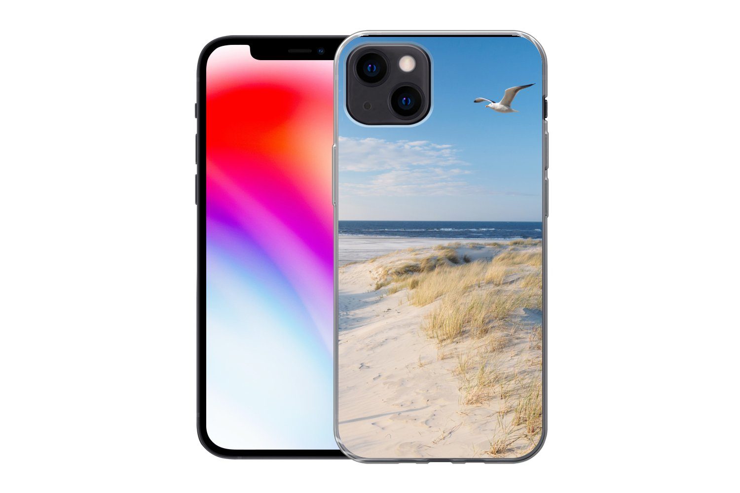 MuchoWow Handyhülle für Apple iPhone 13 Düne - Möwe - Strand - Meer - Sonne, Smartphone-Bumper, Print, Handy Schutzhülle Dünn