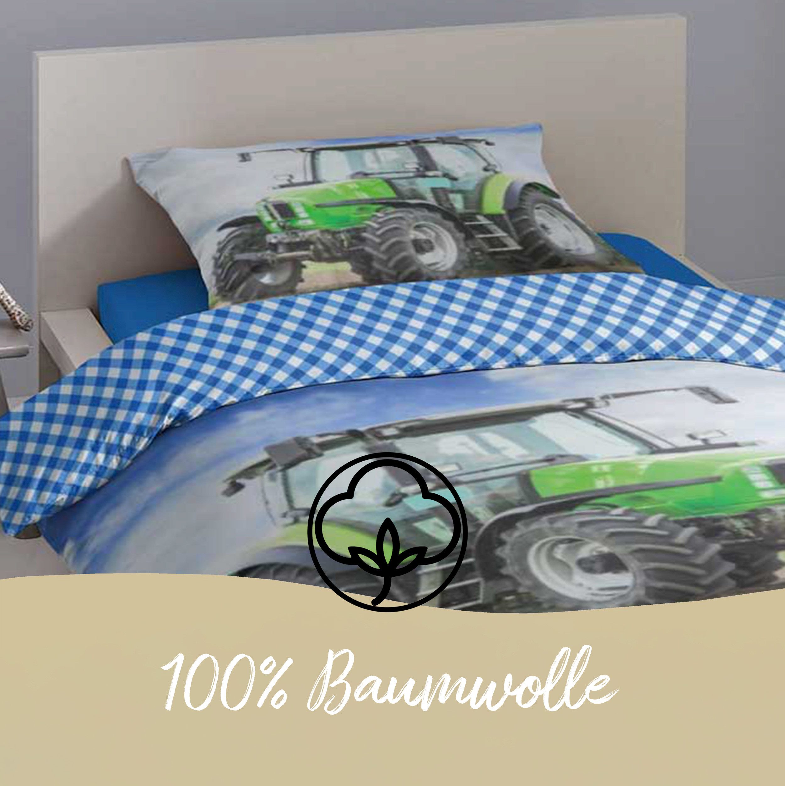 Traumschloss Bettwäsche Comfort Baumwolle, Flanell, 2 teilig, Traktor,Trecker mit Pflug