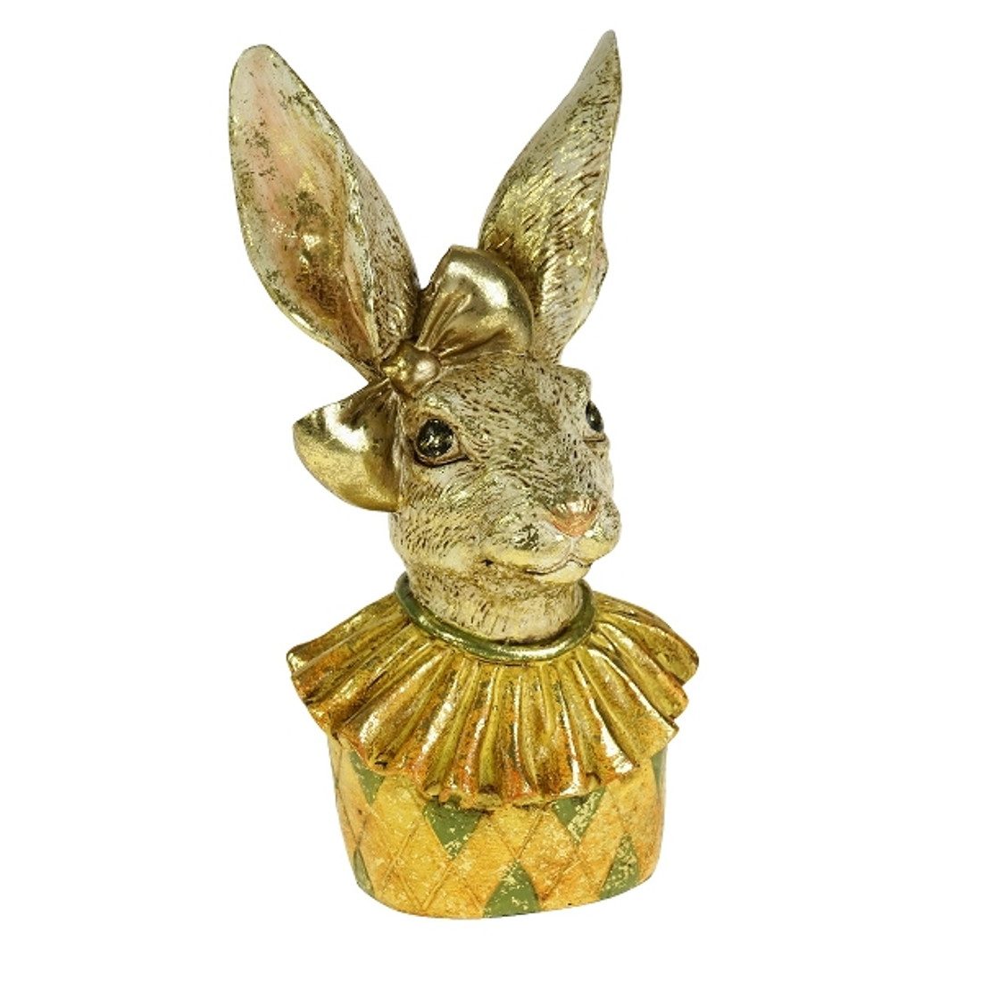 Macosa Home Osterhase Osterhasen Büste vintage Osterdeko Hasen Dekofigur Ostern, Süßer Osterhase Deko gold gelb grün