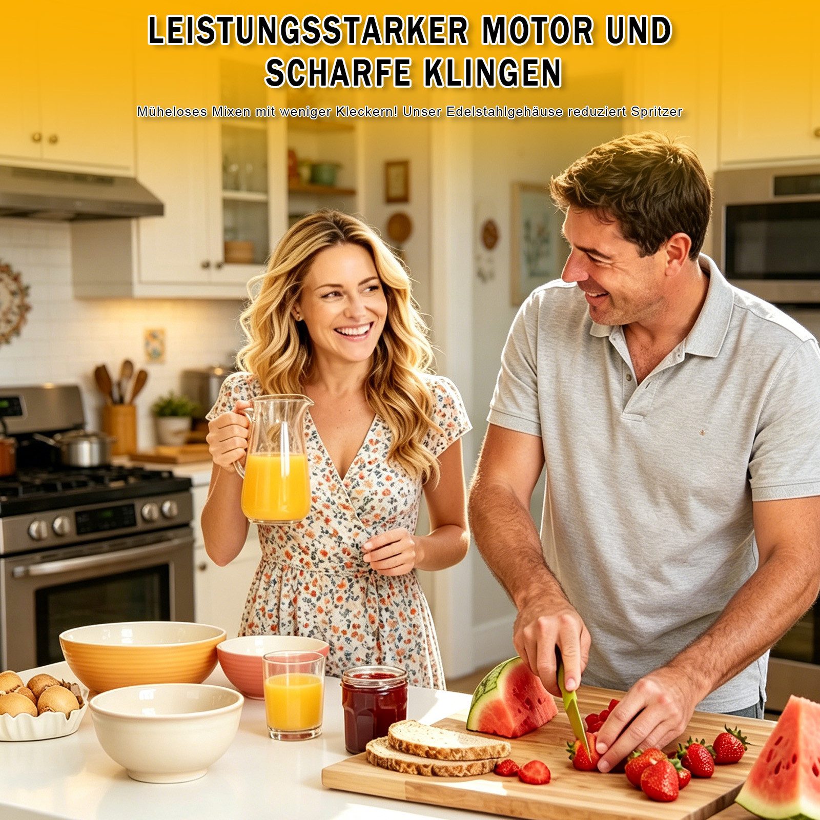 AKKEE Stabmixer Elektrischer Stabmixer Set 6 in 1 Pürierstab Edelstahl Handmixer, 800 W, Spritzwasserschutzfunktion – Bild 3 von 5