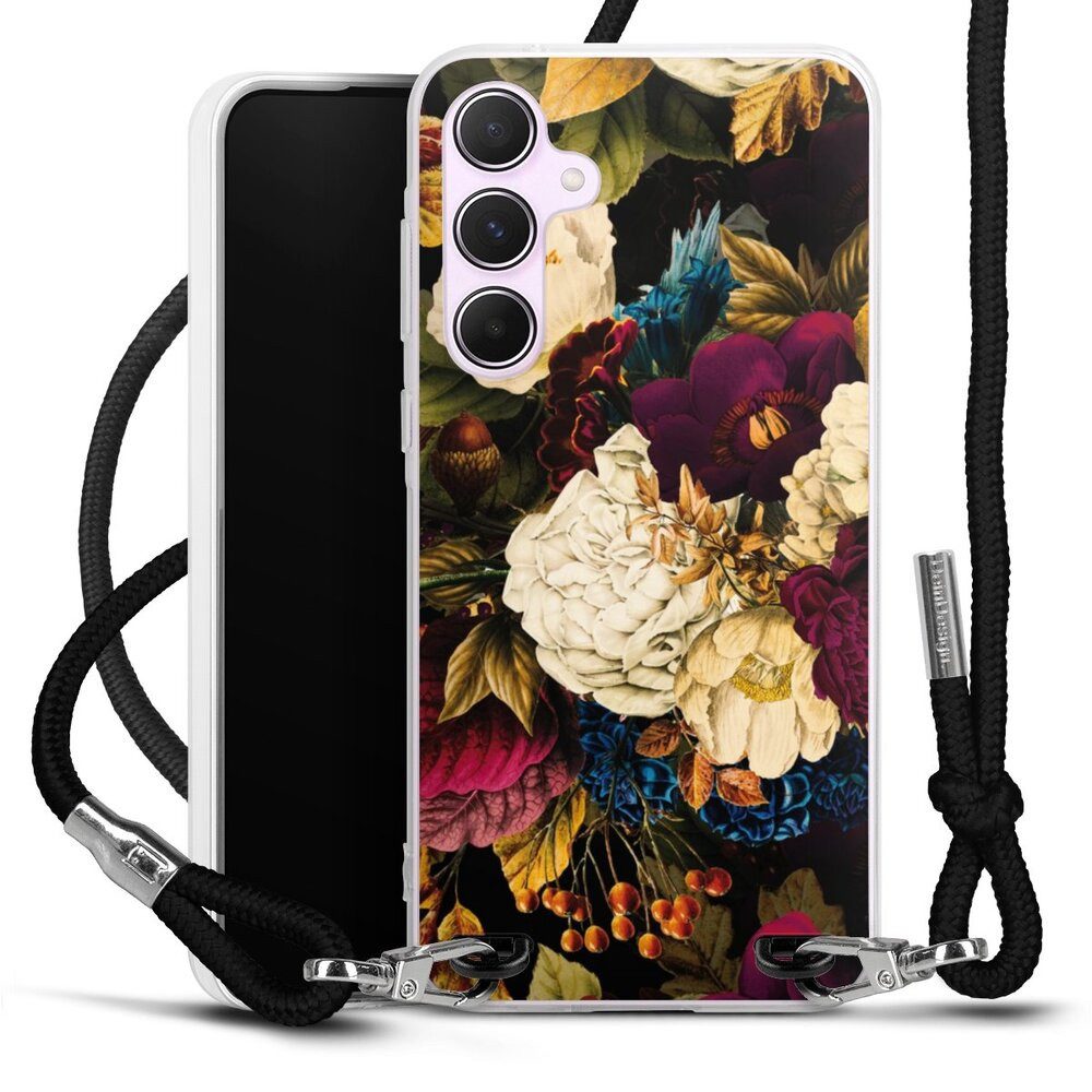 DeinDesign Handyhülle Vintage Blumen Muster Dark Vintage Flowers, Samsung Galaxy A55 5G Handykette Hülle mit Band Case zum Umhängen