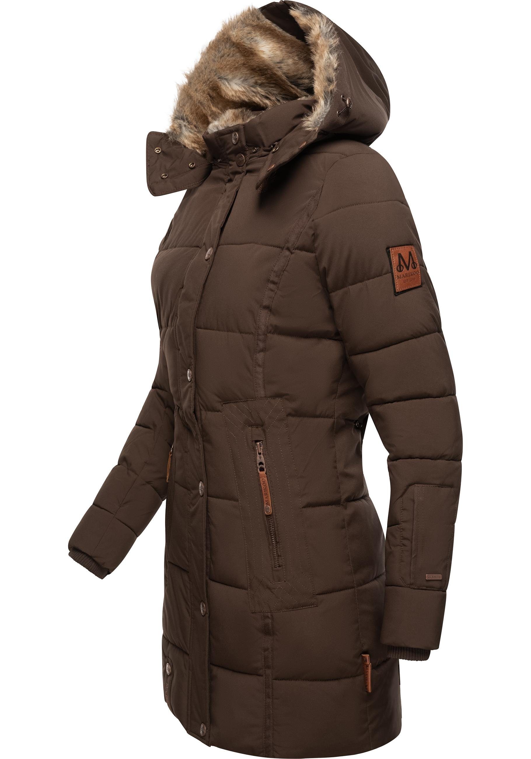 Marikoo Wintermantel Lieblings Jacke stylischer Winter Steppmantel m. Kunstpelz-Kapuze – Bild 2 von 5