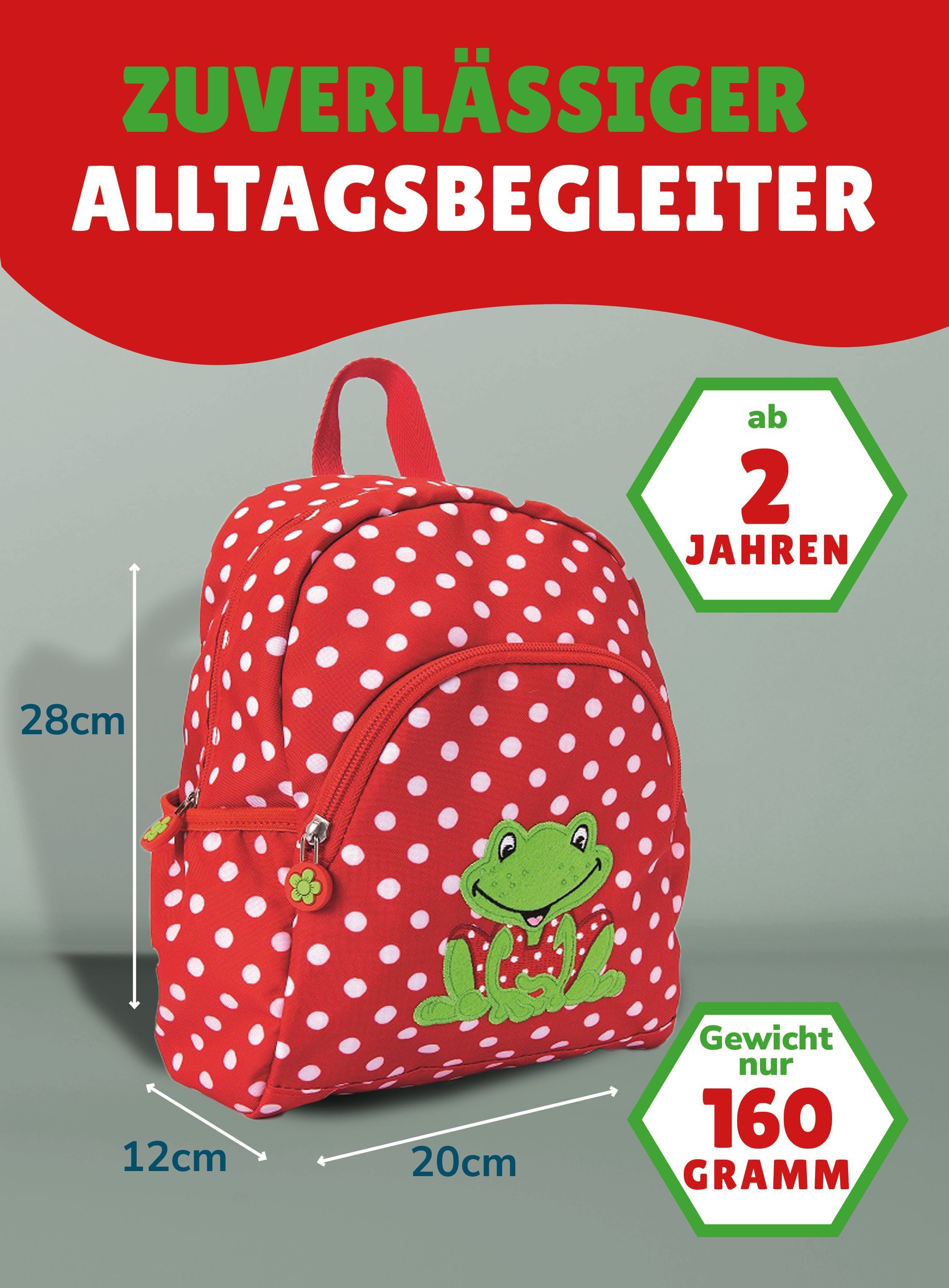 COPPENRATH DIE SPIEGELBURG Kinderrucksack Rucksack Kleine Freunde FROSCH "Wenn ich mal groß bin..." (Set, 4-tlg., inkl. Turnbeutel, Brotdose und Trinkflasche), mit Brustgurt; Applikation & Stickereien