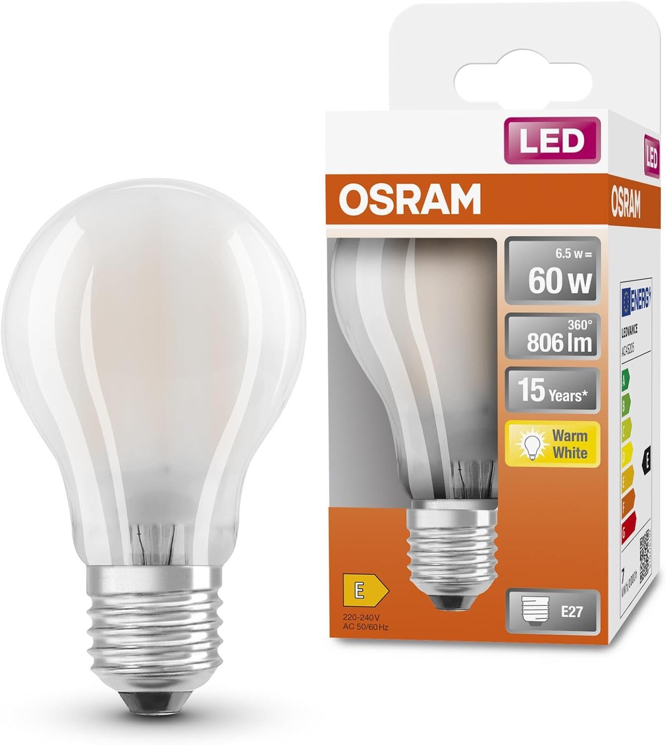 Osram LED-Leuchtmittel OSRAM LED Star Classic A60 LED Lampe für E27 Sockel, Birnenform, matte, 1 St., OSRAM LED Star Classic A60 LED Lampe für E27 Sockel, Birnenform, matte
