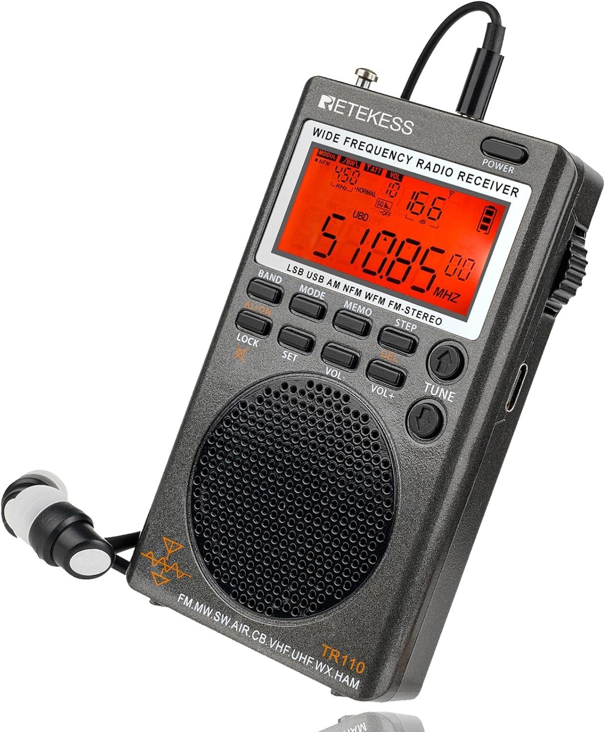 Retekess TR110 Tragbare digitale Radio,FM MW SW SSB für Sport,Wandern,Radfahren Radio (Digitalradio (DAB), Empfängt Air Band-Radios, FM-Stereo, Sleep-Timer, externe Antenne)