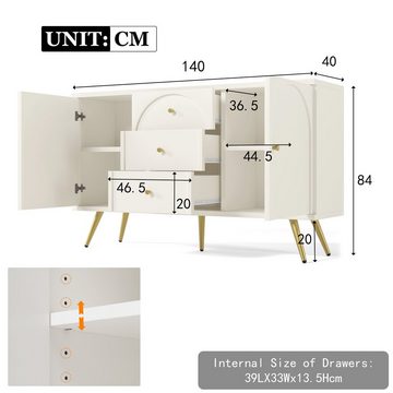 Flieks Kommode, Sideboard Schubladenkommode mit 2 Türen und 3 Schubladen 140x40x84cm