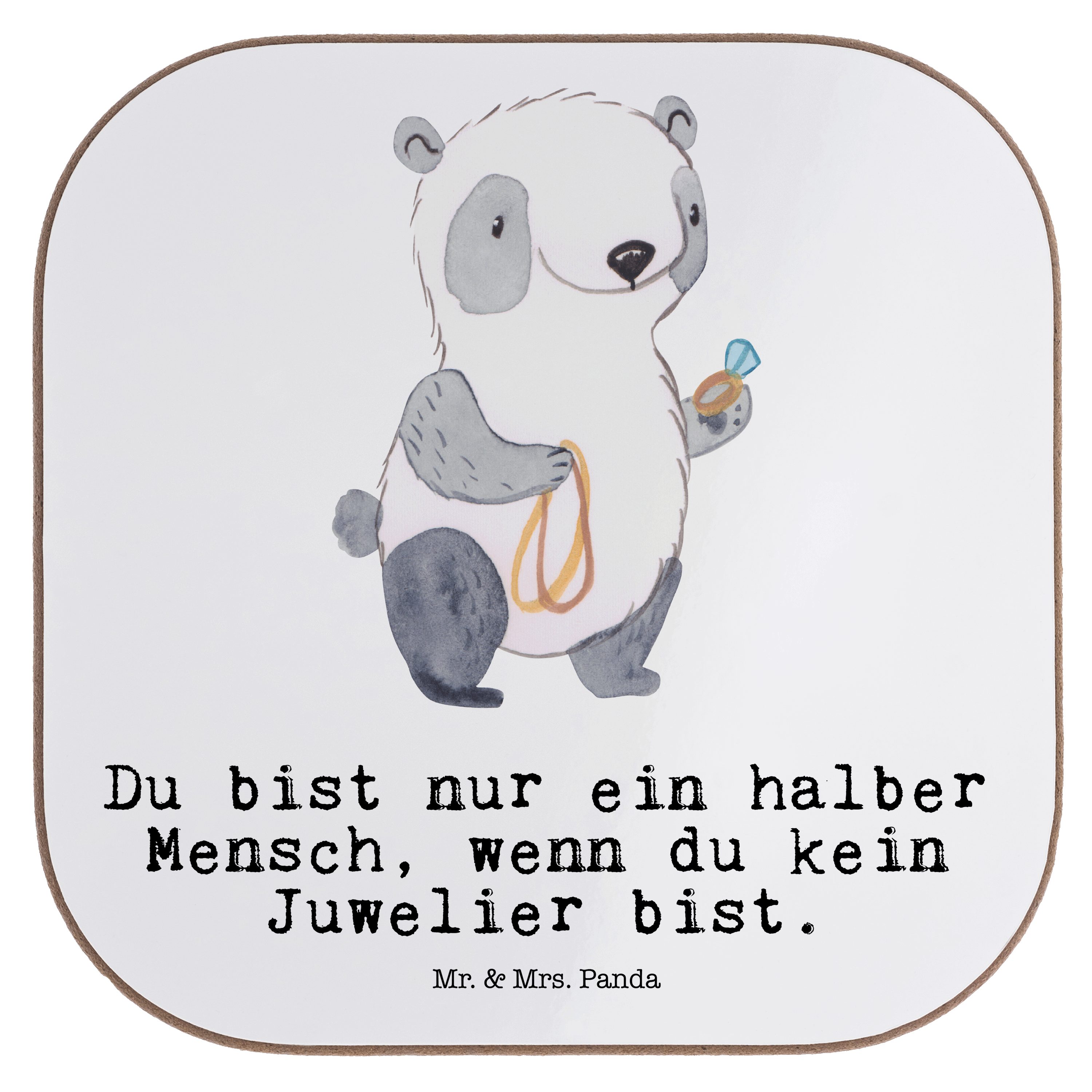 Mr. & Mrs. Panda Getränkeuntersetzer Juwelier mit Herz - Weiß - Geschenk, Goldschmuck, Kollege, Goldschmie, 1-tlg.