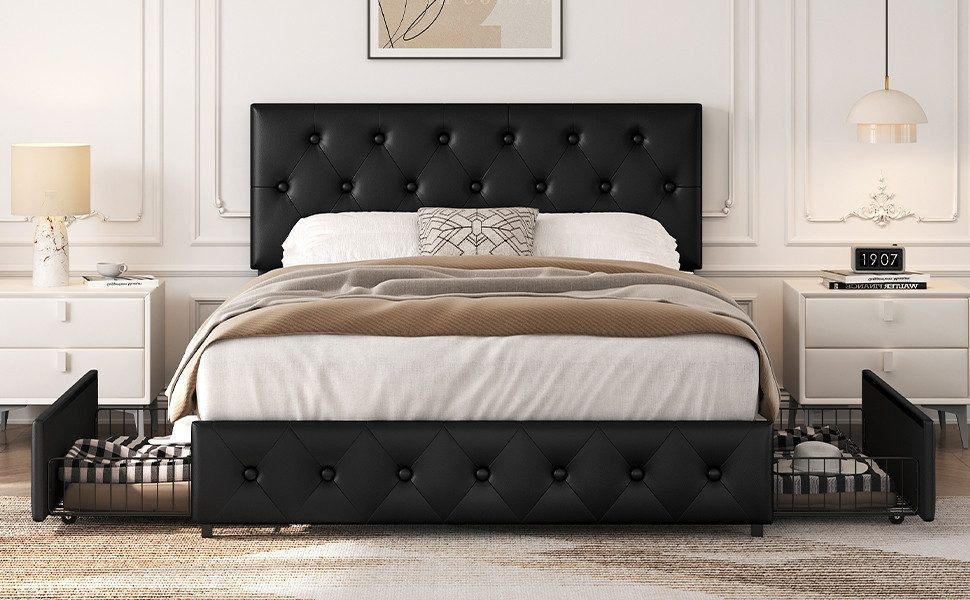 Yaheetech Polsterbett 140/160 x 200 cm, Bettgestell Doppelbett aus Kunstled günstig online kaufen