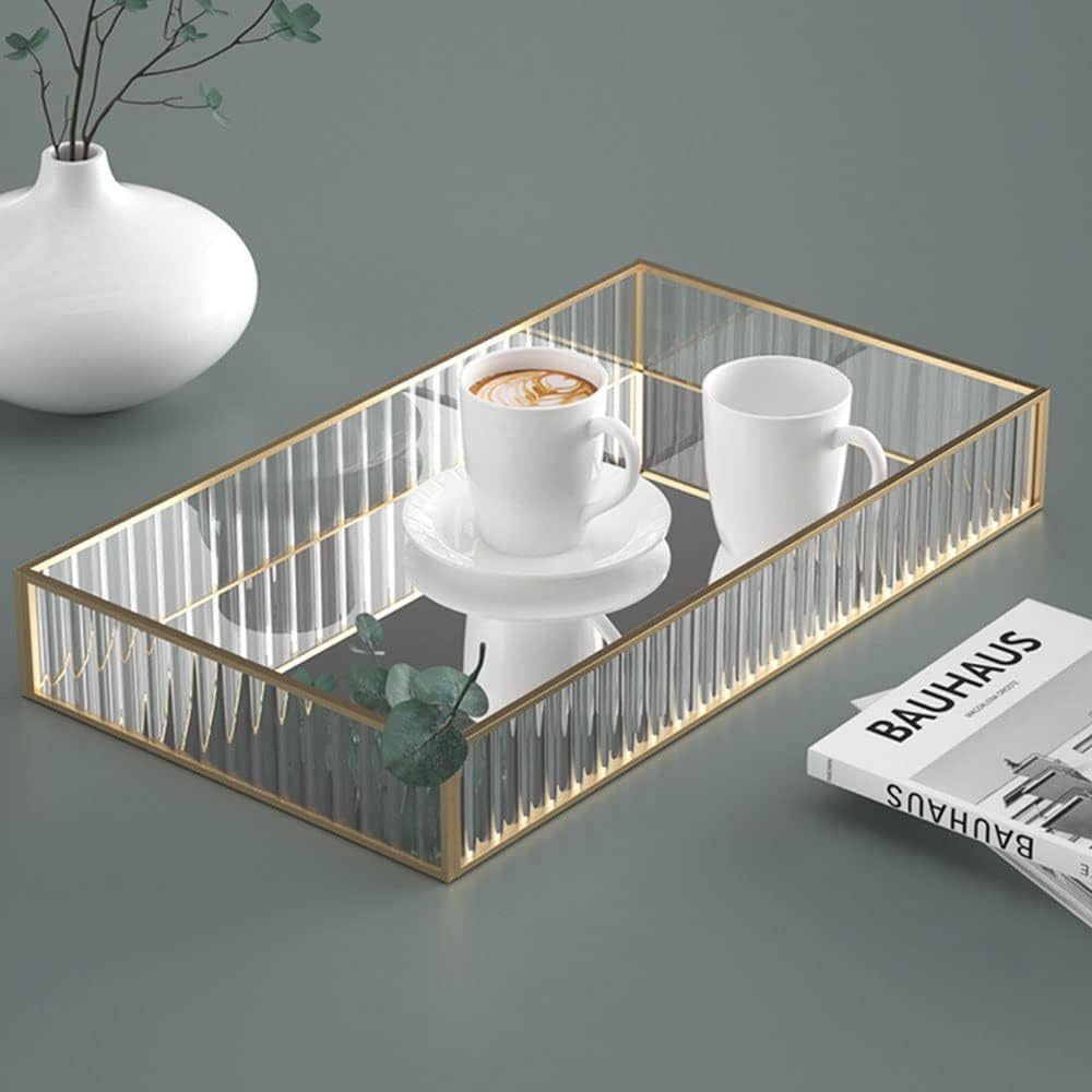 FELIXLEO Dekotablett Vintage Spiegeltablett Gold, Dekoratives Glastablett Rechteckig Tray (1 St)