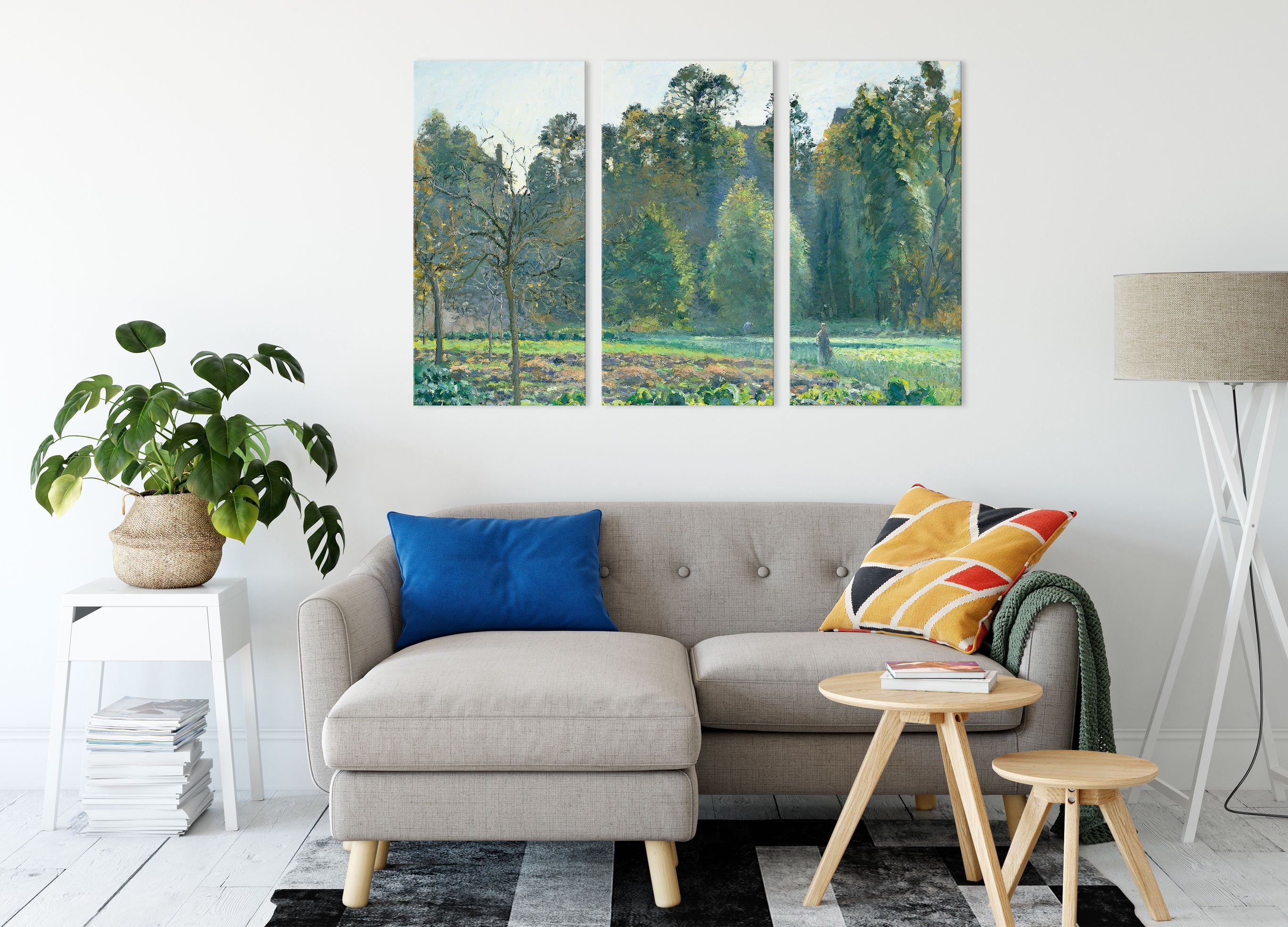 Pixxprint Leinwandbild Camille Pissarro - Le champ de chou Pontoise, Camille Pissarro - Le champ de chou Pontoise 3Teiler (120x80) (1 St), Leinwandbild fertig bespannt, inkl. Zackenaufhänger