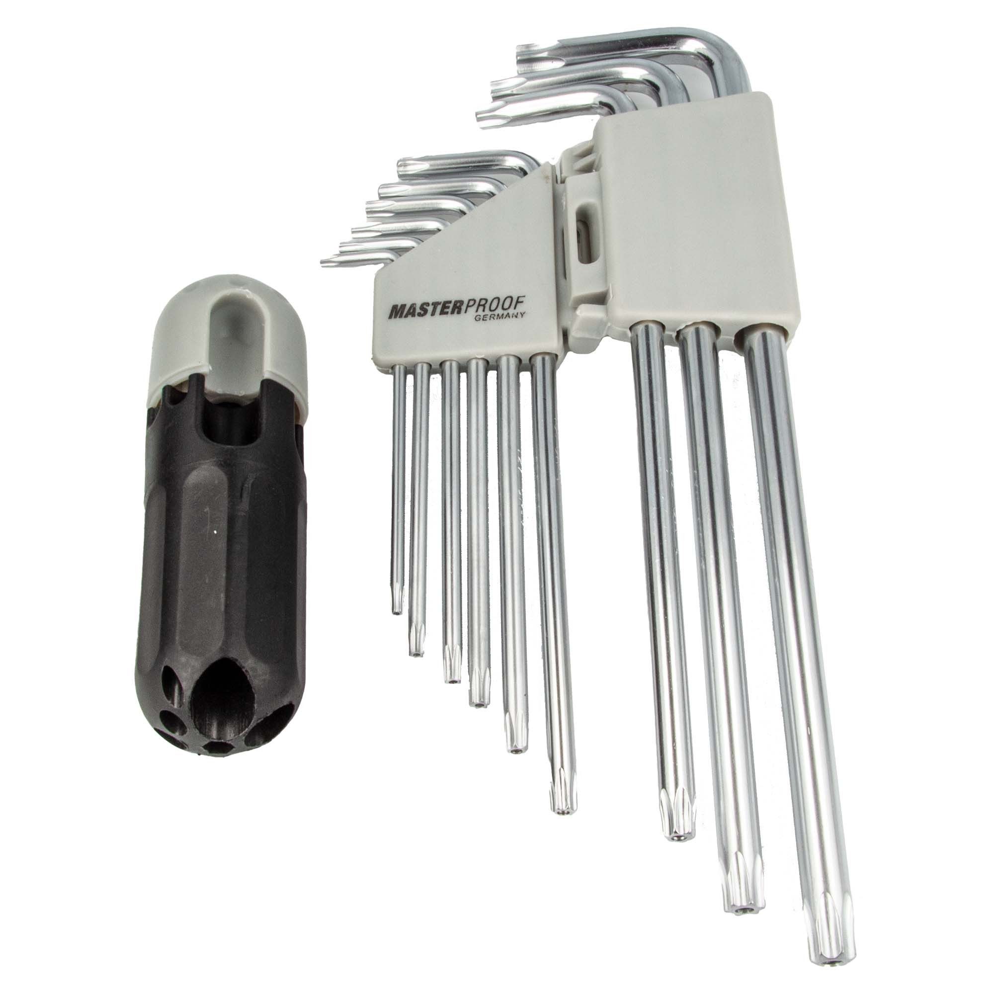 MASTERPROOF PROFESIONAL Steckschlüssel TRX Stiftschlüsselsatz 9-tlg. T10 15 20 25 27 30 40 45 50 mit T-Halter