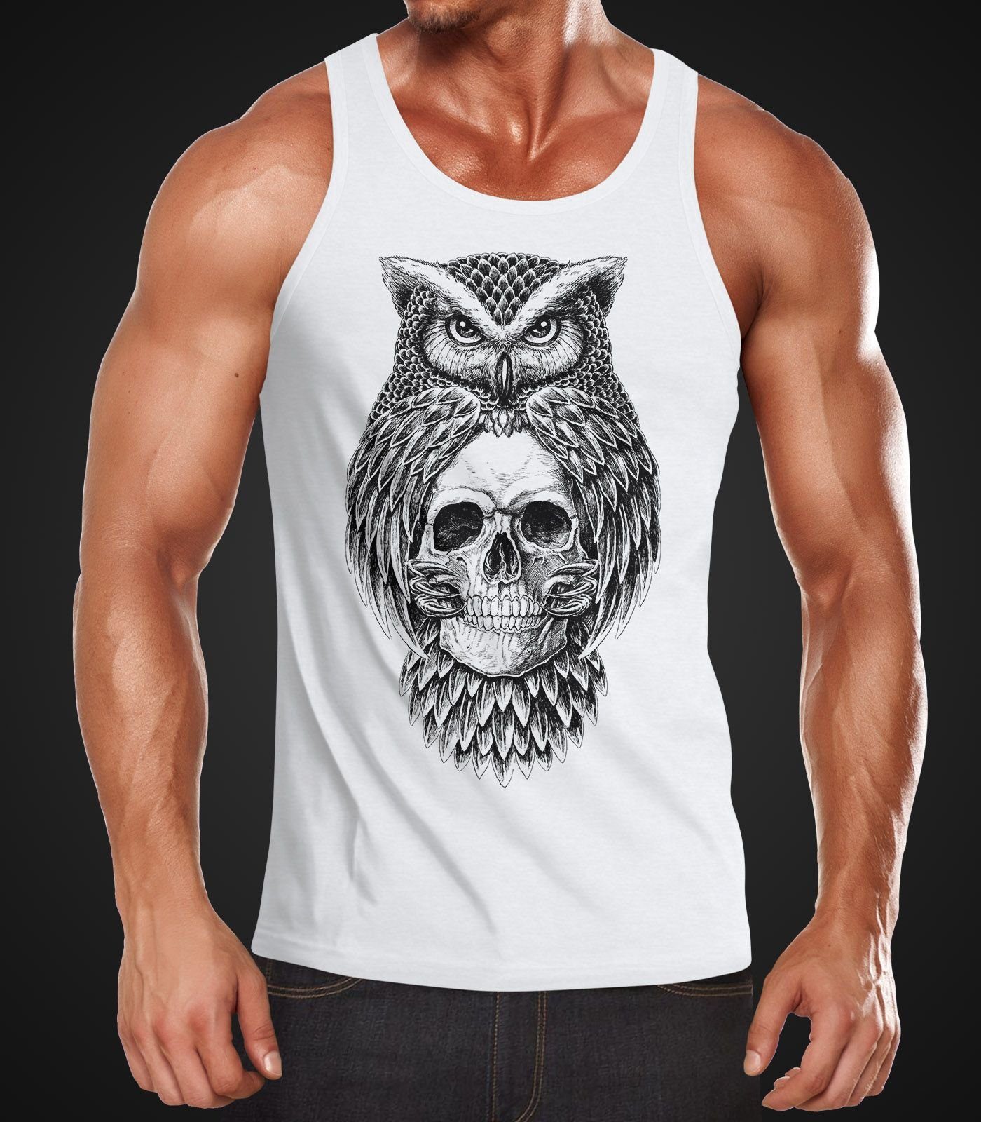 Neverless Tanktop Herren Tank-Top Eule Totenkopf günstig online kaufen