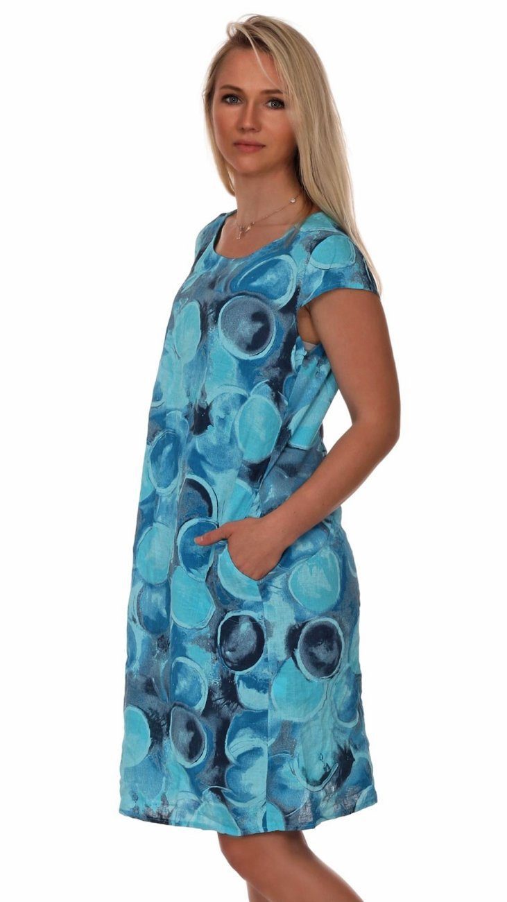 Charis Moda A-Linien-Kleid Leinenkleid Sommerkleid Belli Rotondi Kurzarm