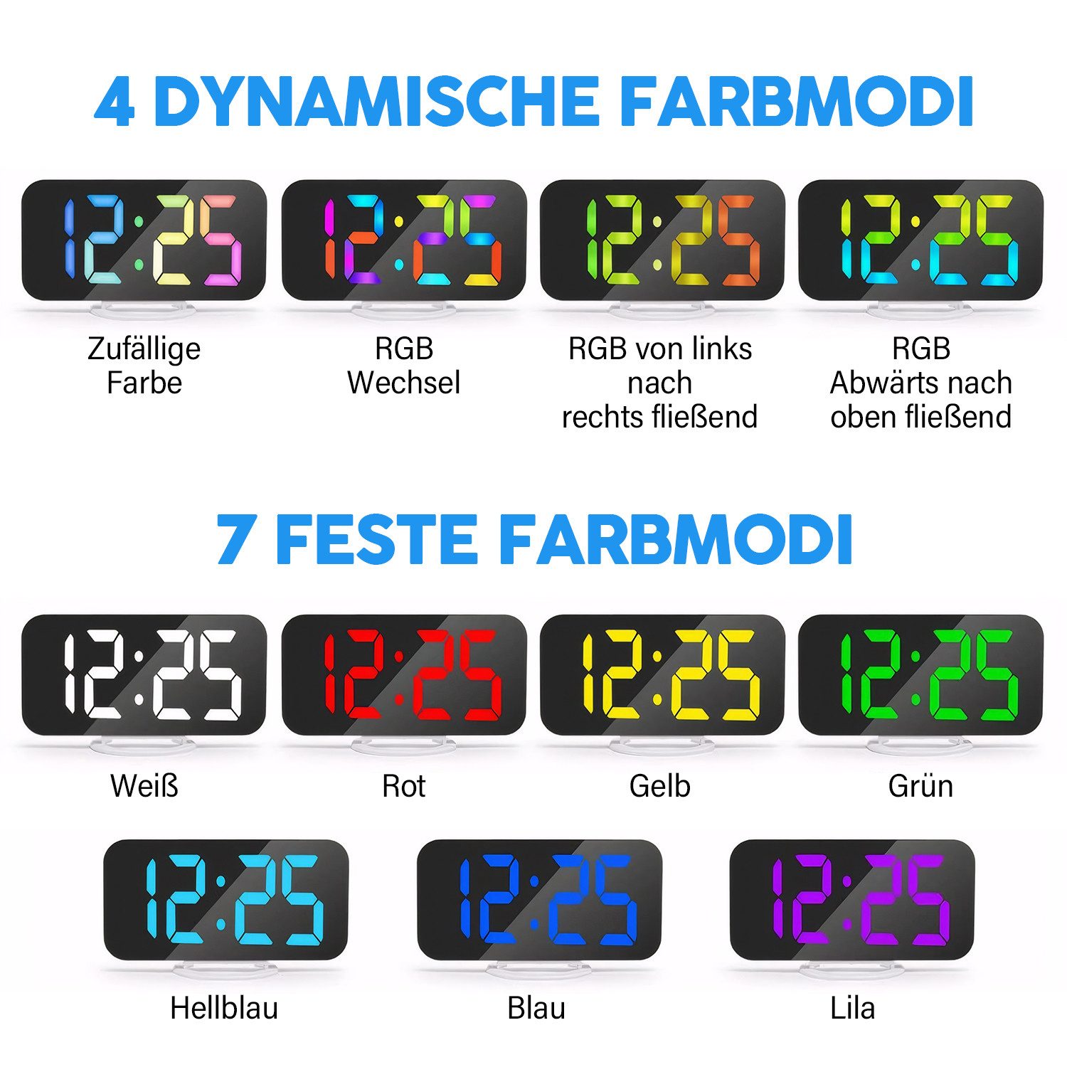 ZEUOPQ Wecker Wecker Spiegelwecker, 7-farbiger RGB-LED-Wecker günstig online kaufen