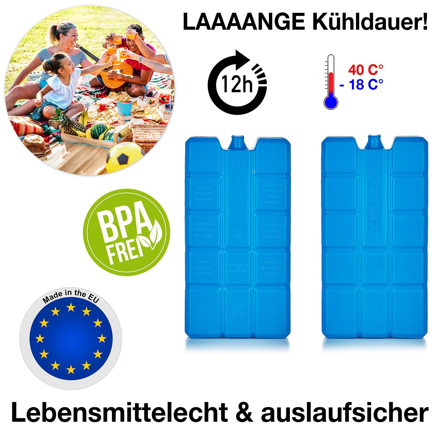 BigDean Kühlakku 4 XXL Kühlakkus je 750ml 12h Kühlung perfekt für Kühltasche & Küh