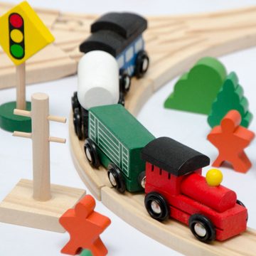 eyepower Spielzeug-Eisenbahn 130 Teile XXL Holzeisenbahn Set 5m Schienen Holz, Eisenbahn Kinder Spielzeug