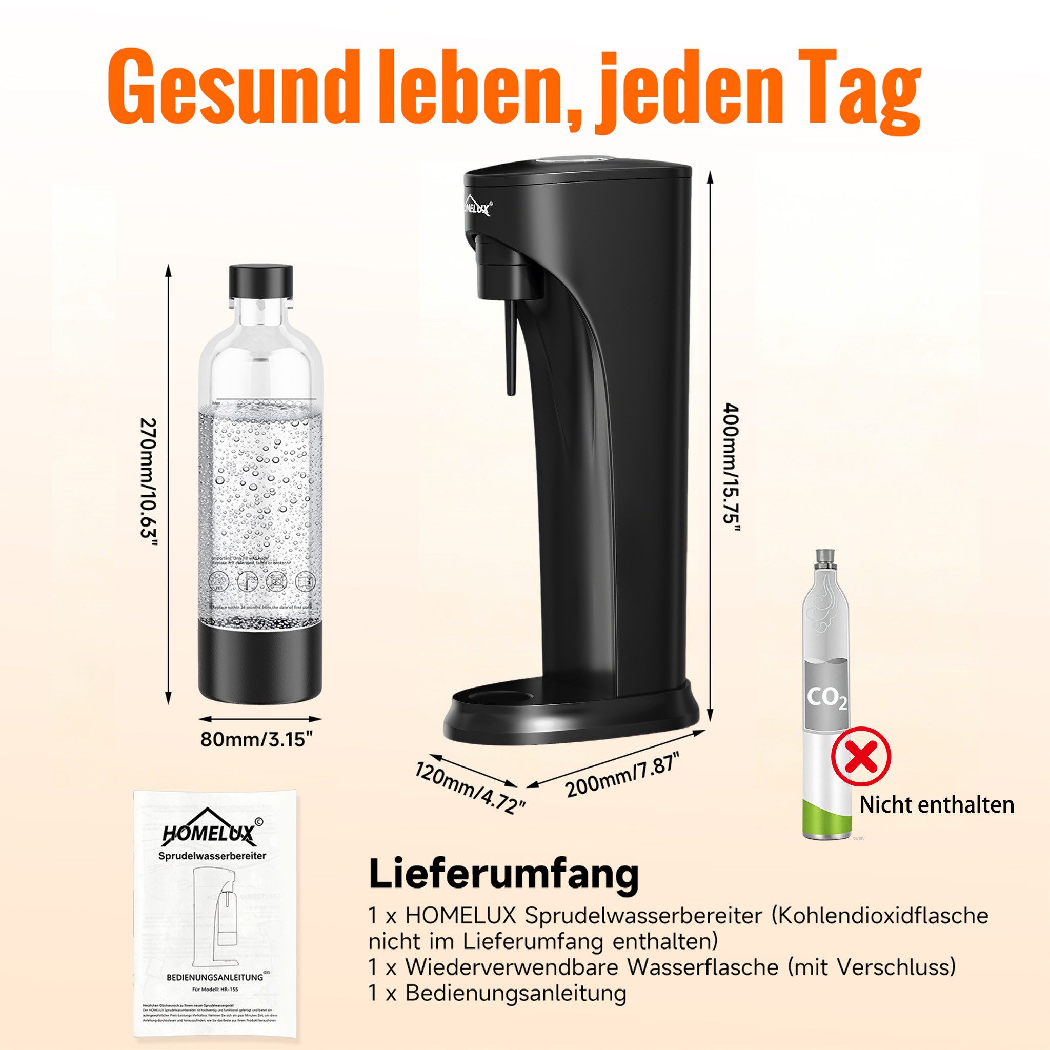 HOMELUX Wassersprudler Sprudelwasser Maschine Mit 1 PET-Flaschen Bpa-Frei,ohne CO2 Zylinder, (Set, Sprudelwasser Maschine,PET-Flasche), Soda Maker, Wasser Sprudel GeräT, Water Carbonator