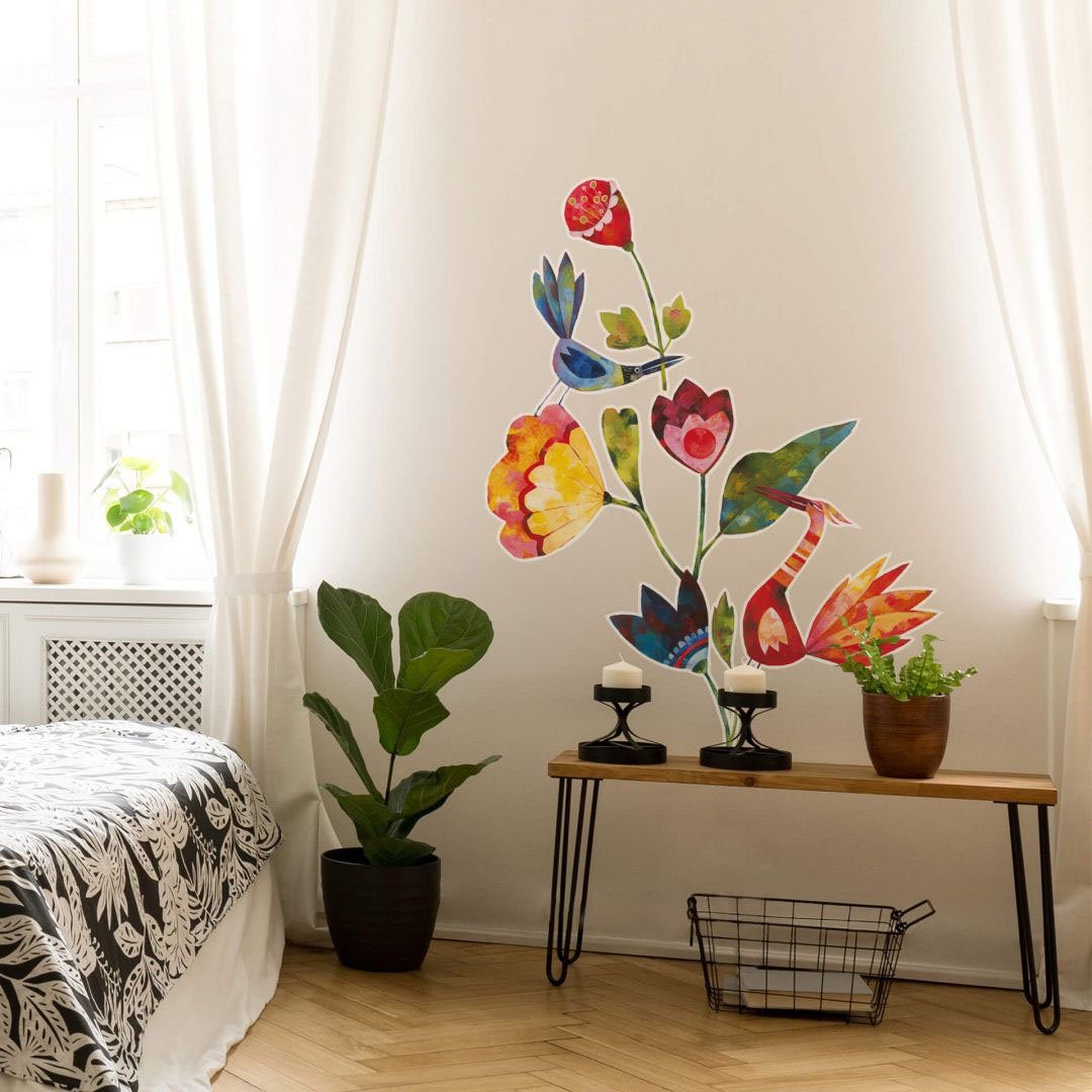 Wall-Art Wandtattoo Märchenhaft Blumen und St) Vögel (1