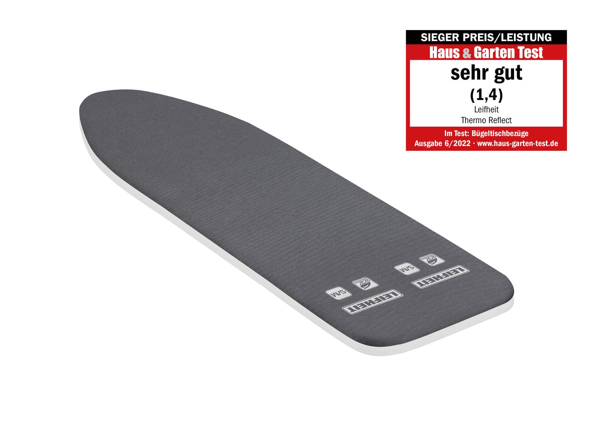 Leifheit Ersatz-Bügelbrettbezug Bügeltischbezug Thermo Reflect S/M Black, Zwei-Seiten-Bügeleffekt, 125x40cm, 3mm Molton-Komfortpolsterung