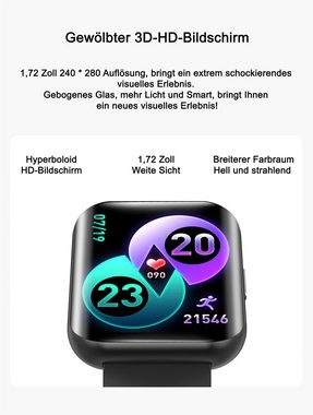 TPFNet SW23 mit Milanaise Armband und Temperaturmessung Smartwatch (Android), mit Blutdruck- & Pulsmesser, Musiksteuerung, Schrittzähler, Kalorien, Social Media etc. - Schwarz
