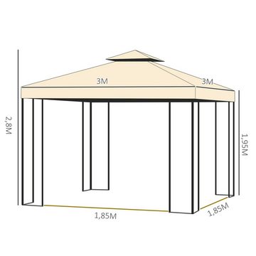 Outsunny Pavillon Partyzelt mit 4 Moskitonetz, Doppeldach, mit 4 Seitenteilen, (Gartenzelt, Pavillon), für Garten, Terrasse, Balkon, Beige