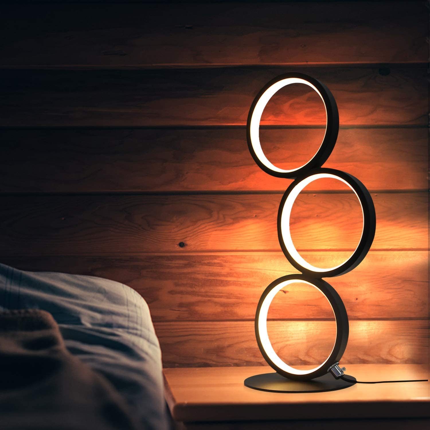 Deko Schlafzimmer, Nachttischlampe Ring integriert, Schwarz LED ZMH Schreibtischlampe Dimmfunktion, fest Schwarz warmweiß-kaltweiß LED 1x