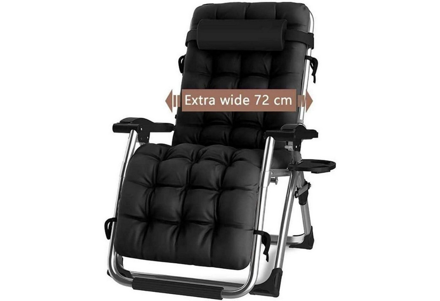 DQCHAIR Gartenliege Sonnenliege Klappbar Liegestuhl 200kg Schwarz inkl. Kissen