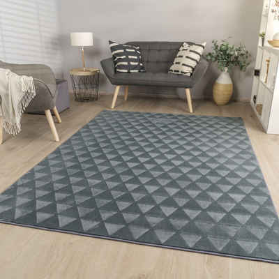 Teppich Wohnzimmer Teppich Kurzflor Einfarbig Geometrisch Rutschfest Modern, TT Home, Läufer, Höhe: 10 mm